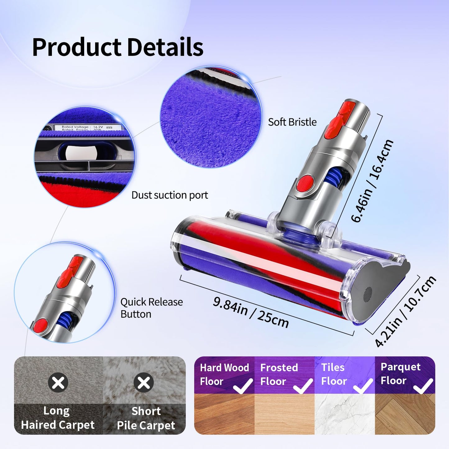 OTTWL Soft Roller Replacement Vacuum Head Compatible with Dyson V7,V8, Cyclone V10,V11,V15 Cordless Vacuum Cleaners, Suitable for Thin Carpets, Hardwood Floor