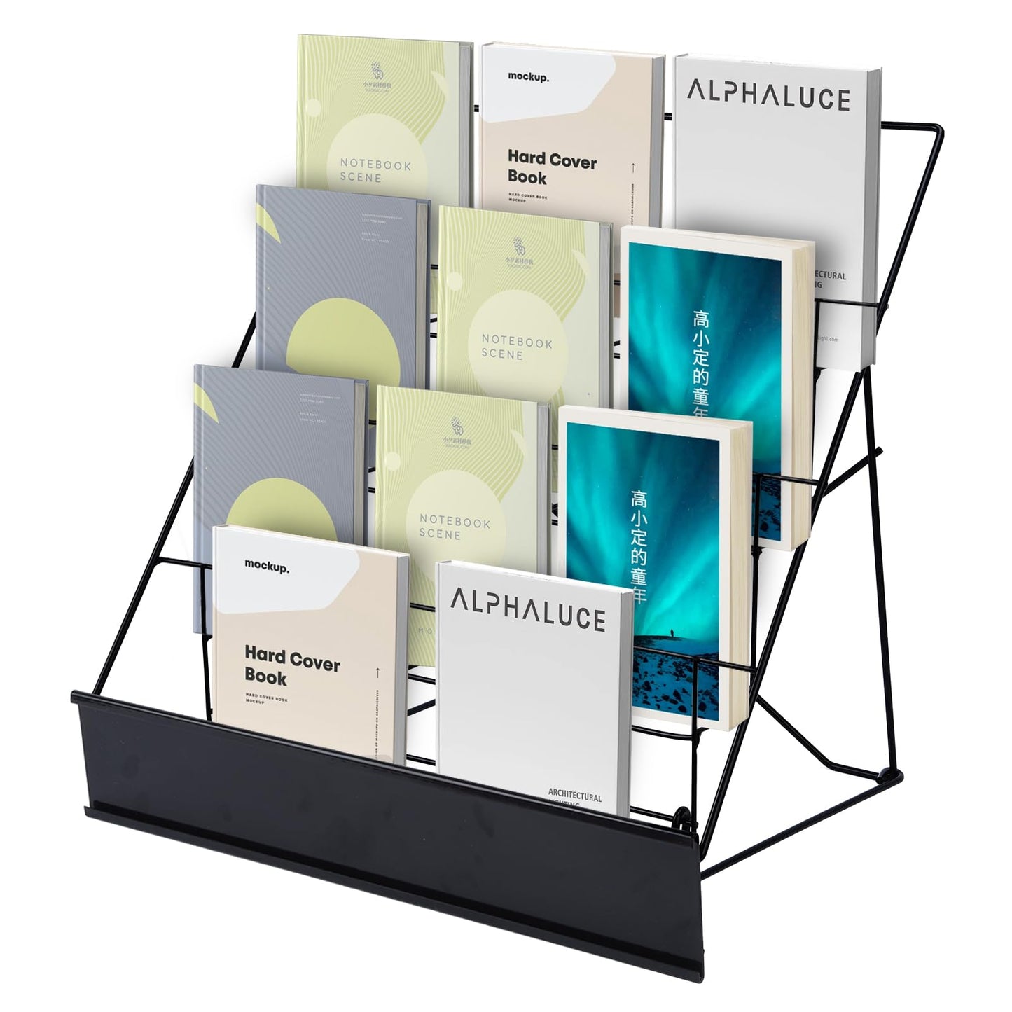 Book Signing Rack, Book Display Rack, Tabletop Magazine Display Racks, 4 Tiered Tabletop Cd Display, Comic Book Magazine Rack for Library Classroom Picture Literature Brochure 16.14" x 17.95" x 17.24"