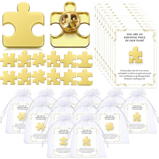 100 Sets Employee Appreciation Gift Bulk Puzzle Piece Lapel Pins Thank You Cards and Bags for Team Appreciation Building Recognition Soccer Baseball Team Gift for Employee Office Staff Coworkers