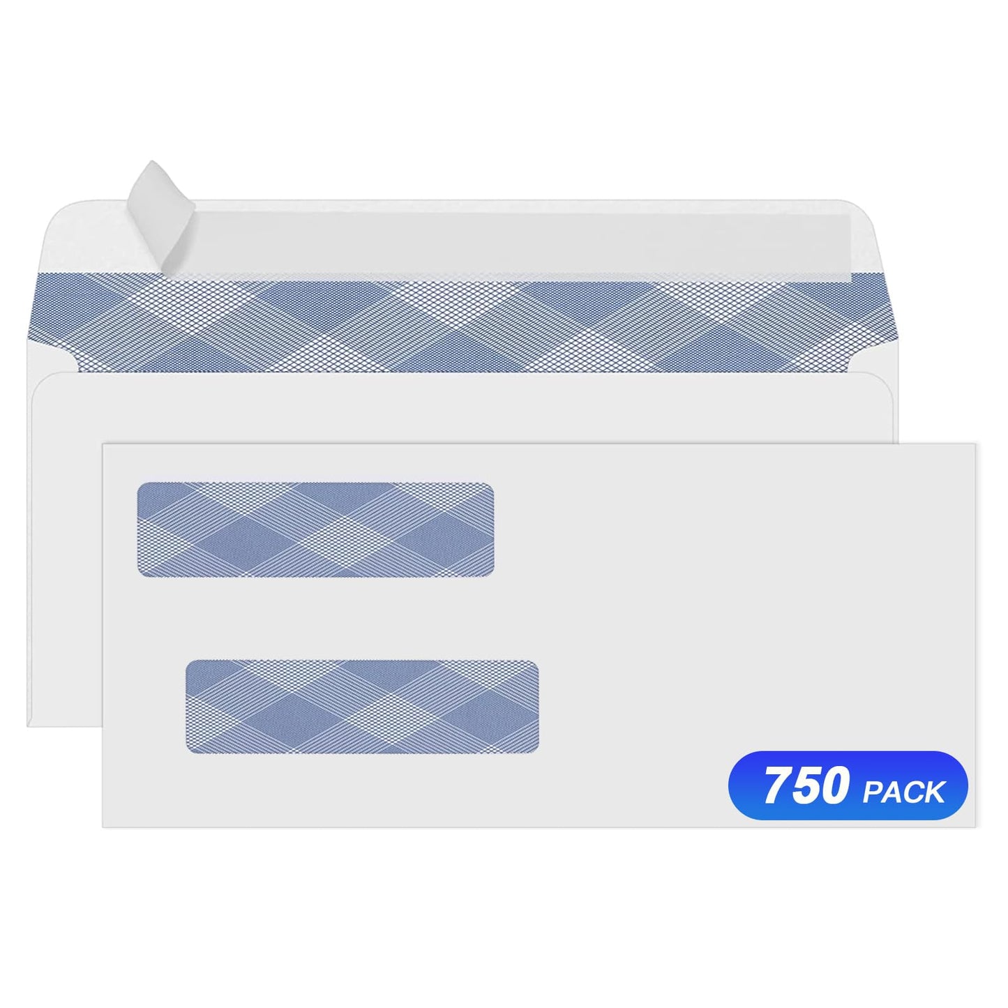 750#8 Self Seal Business Envelopes, PANDRI No.8 Double Window Design for Business and Quickbooks Check(invoice not fit), Documents Secure Mailing - Number 8 Size 3 5/8 X 8 11/16-24LB