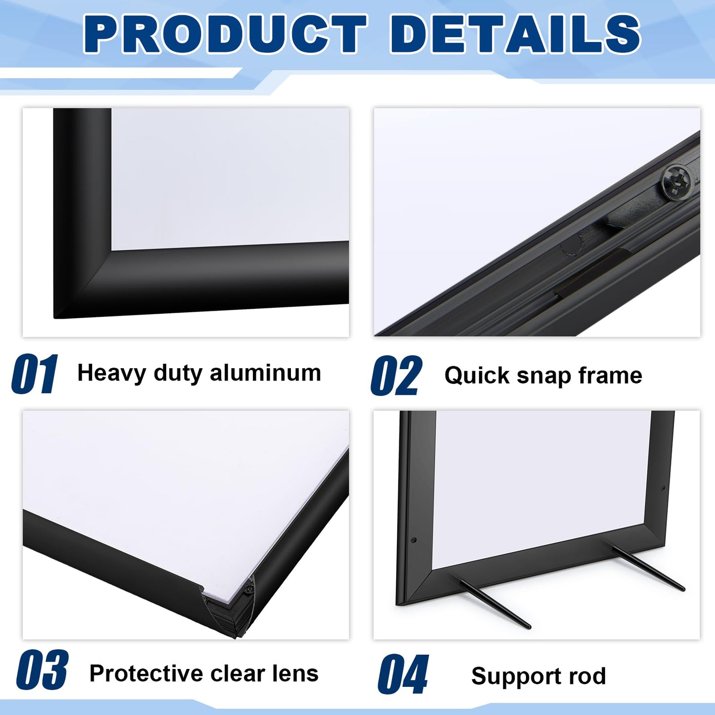 Blulu 2 Pcs Black, 8.5 x 11 Inch, Front Load Easy Open Snap Frame Poster/picture Frame, Metal Frame, Snap Open Sign Holder Frame, Wall Mount or Tabletop