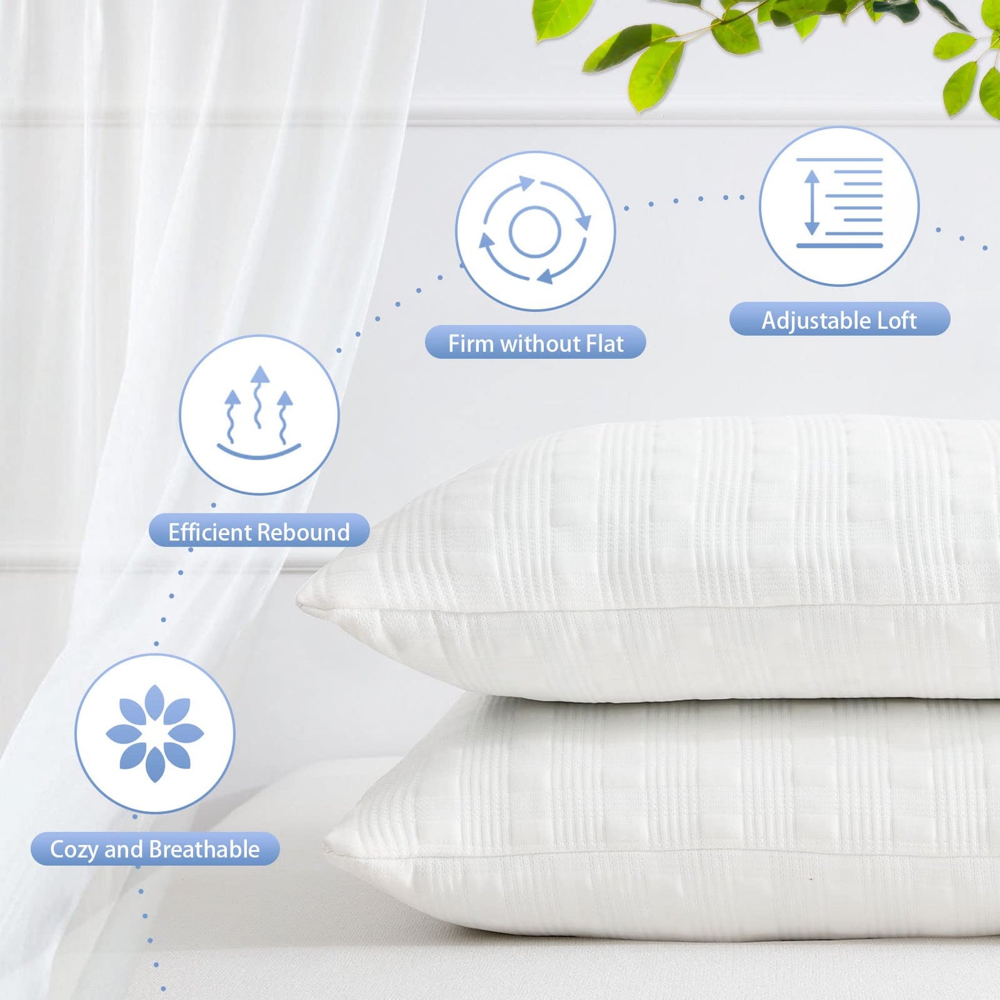 Meoflaw Cooling Pillows for Sleeping Standard Size Set of 2,Shredded Memory Foam Bed Pillow,Adjustable Loft Standard Pillow for Side & Back Sleeper-Medium Firm