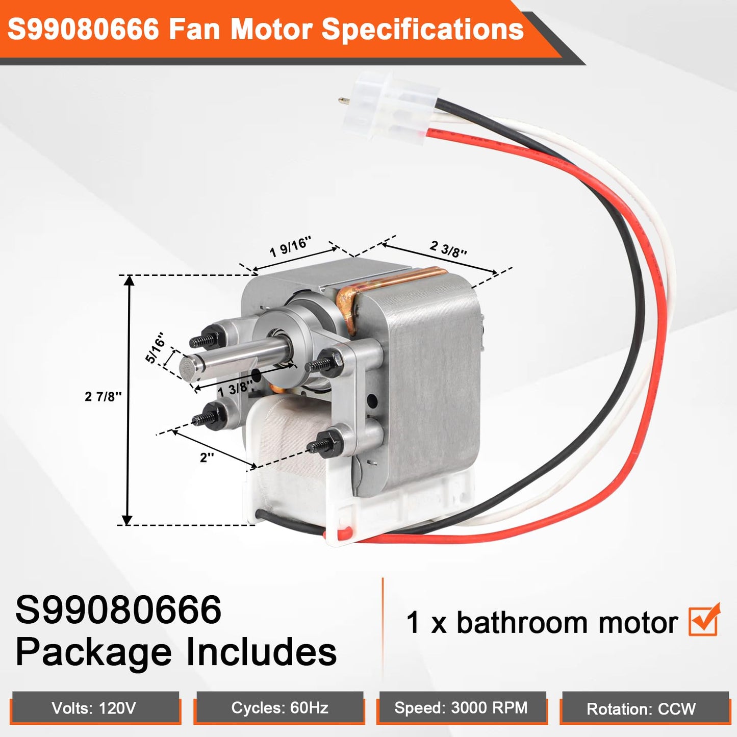 Hiorucet S99080666 Fan Motor for Broan NS6500 and WA6500 Range Hood Series, NS65 Kitchen Fan Motor for NS65 WA6500 NS6500 QML QL100 CBD1 CBD3 CBX1 QL1, Replacement for 99080666, R520135, JESP-61K38