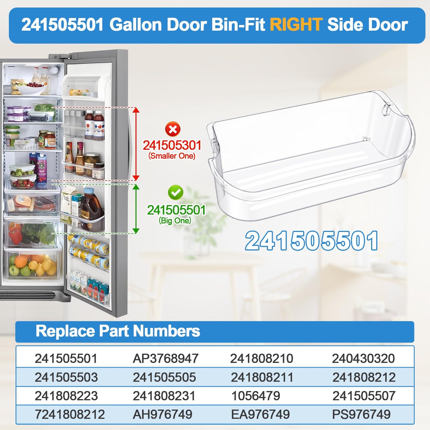 UPGRADED 241505501 Refrigerator Door Bin Compatible with Frigidaire Door Shelf Replacement Parts 241505500 FFSC2323TSA FFSC2323TS0 LFSC2324VF6 FGSC2335TFB FGSC2335TF0 FGSC2335TFA LGHK2336TF0 Door Bin