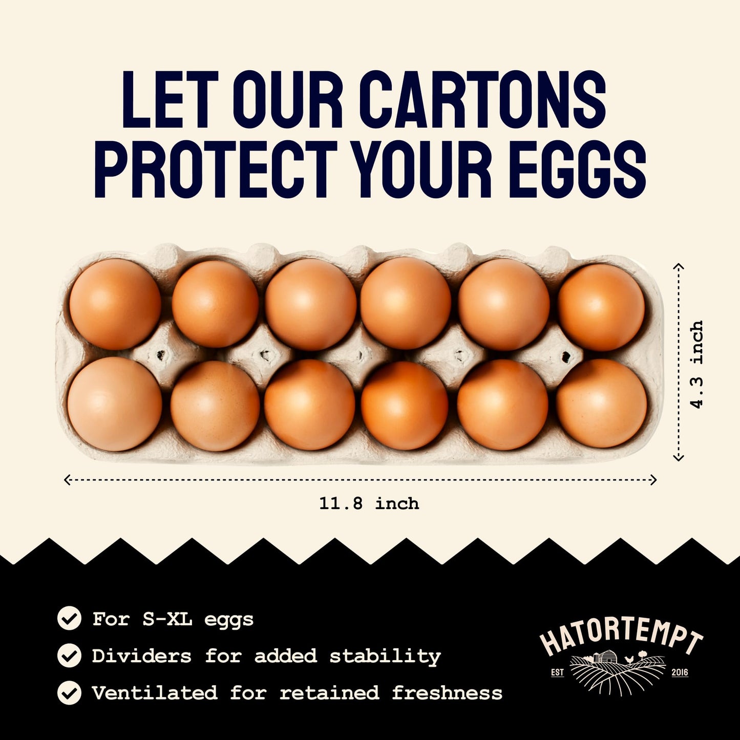 PTCOM Hatortempt Bulk Egg Cartons - 48-Pack, 12-Count - Reusable Empty Crates - Cardboard Paper Pulp Protection and Ventilation - Fits Dozen Small to XL Chicken and Duck Eggs