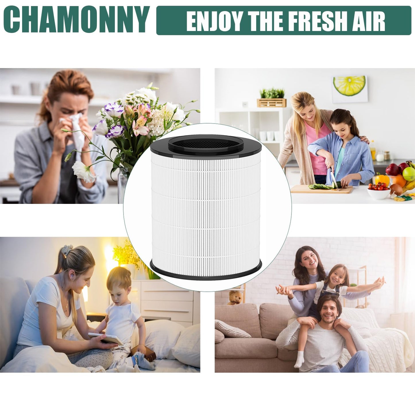 CHAMONNY 12030 Filter Replacement, Compatible with Clorox Medium Room Air Purifier 11030 & 11031, 1,000 Sq. Ft. Capacity, 2Pack (12030 Filter)
