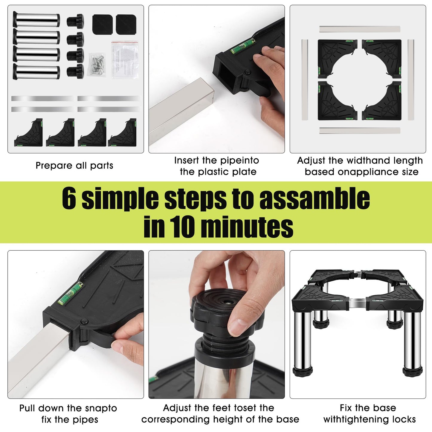 Ailahloe Mini Fridge Stand with 4 storage Feet (11.4"-12.6" High), Adjustable Base Tray Anti-Vibration for Mini Refrigerator Stand Washing Machine Stand Pedestal Dryer Dishwasher AC, Max Load 340LBS