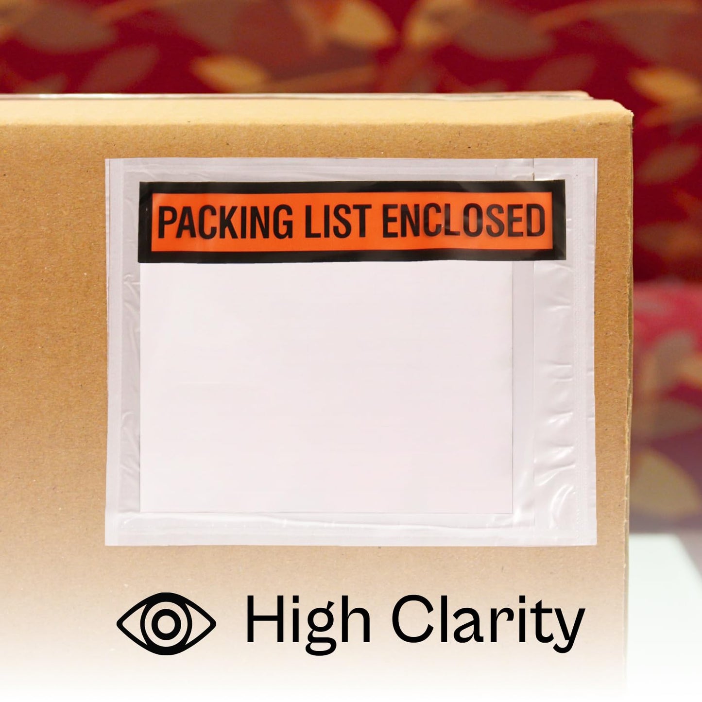 PSBM 1000 PCS, 4.5 x 6 Inch, Panel Face Back Side Load Packing List Envelopes, Orange/Black Printed for Invoices & Slips