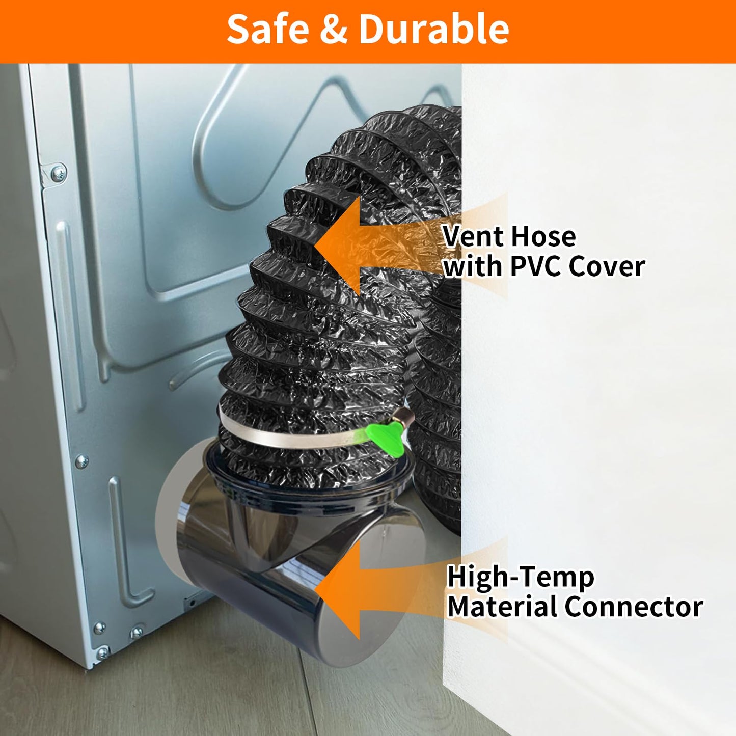CAT SO RICH Dryer Vent Hose Connector Kit for Tight Spaces, 90° Elbow with 4-Inch 6.5FT PVC Hose, Transparent Black Upgrade, Tool-Free Installation