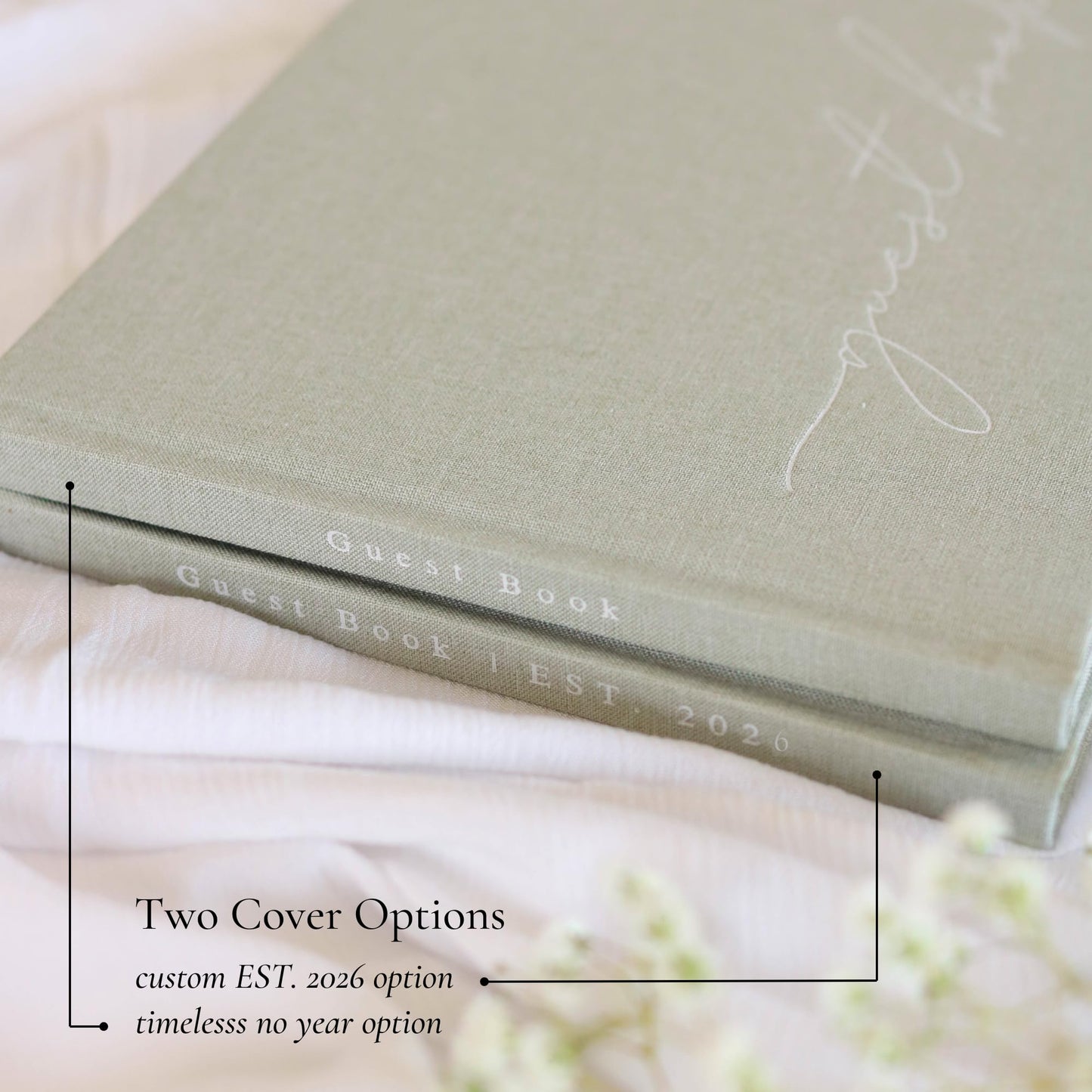 Wedding Guest Book With Personalized 2026 Year - Linen Photo Guestbook to Sign at Reception Party - Includes Clear Photo Corners Self Adhesive - 100 Pages Blank and Lined Thick Paper Guest Books