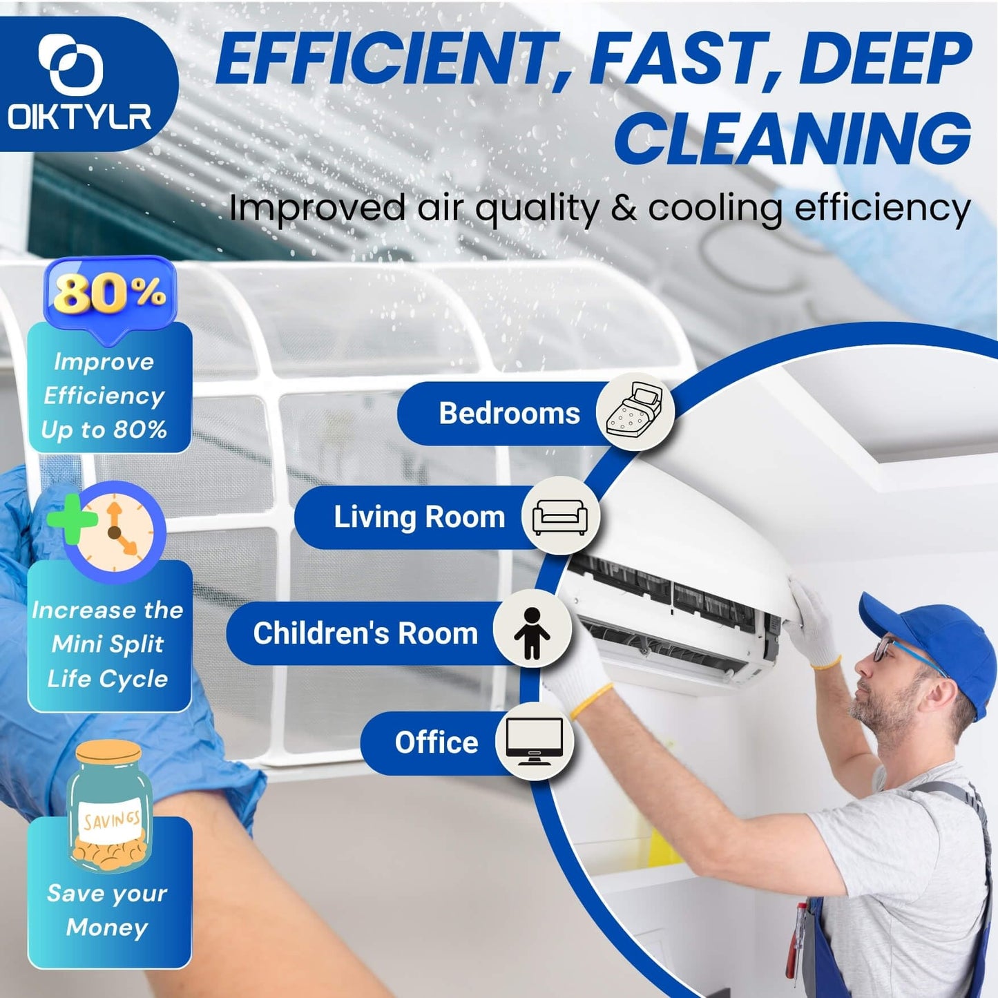 Oiktylr Mini Split Cleaning Kit Bag with 2L High Pressure Sprayer, Air Conditioner Cleaning Kit with Waterproof PVC AC Cleaning Cover Bib with HVAC Cleaning Tools, Large