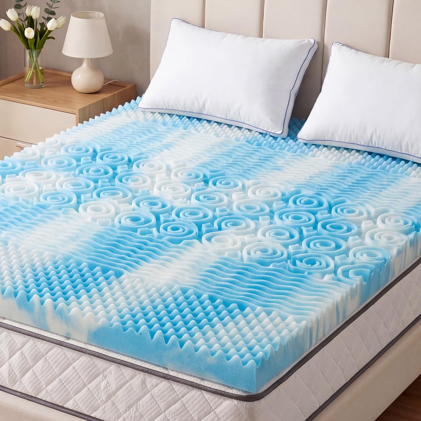 DUMOS 4 Inch Memory Foam Mattress Topper Twin, 5-Zone Cooling Gel Infused Pressure Relief Bed Topper for Back & Hip Pain, Soft Dorm RV Camping Mattress Pad, Blue