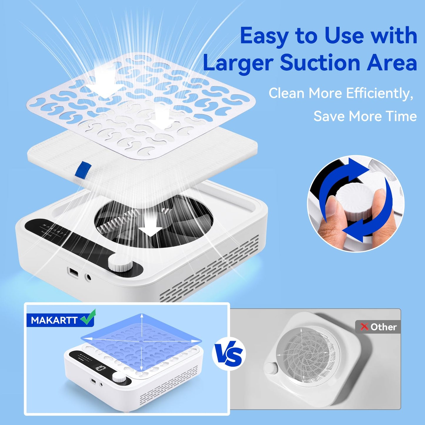 Makartt Nail Dust Collector - Professional Powerful Suction Larina Dust Cleaner with LED Display, Adjustable Speed, Reusable Filter, and Strainer Panel for Acrylic Nails Polishing Manicure Salon Home