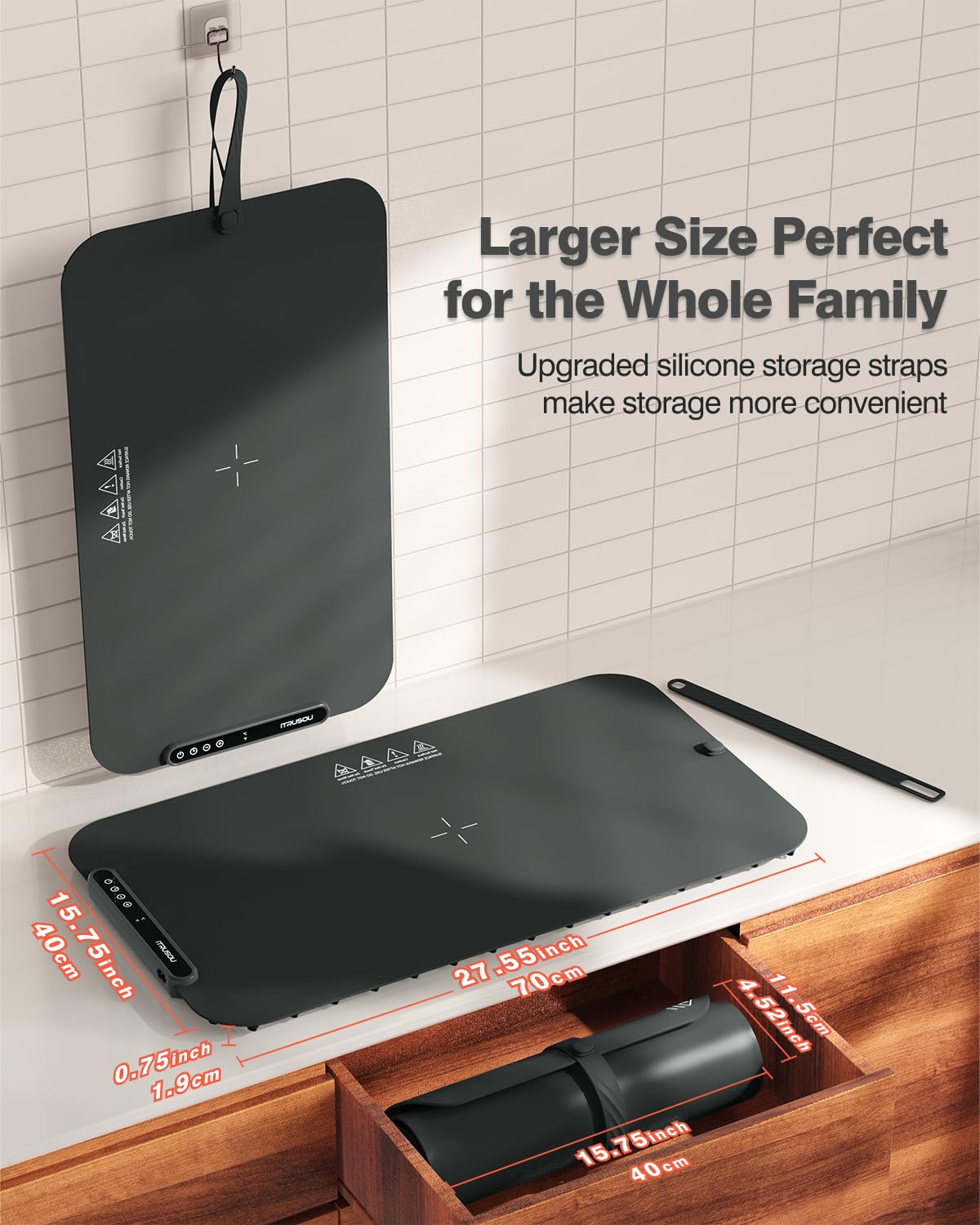 Food Warming Mat, iTRUSOU 27.5x16'' Electric Warming Tray with 7 Temp-Settings, 1-99h Flexible Timer, Switchable °F/°C, Rollable Food Warmer Keep Food Warm at Buffet, Party, Sabbath, Daily Use