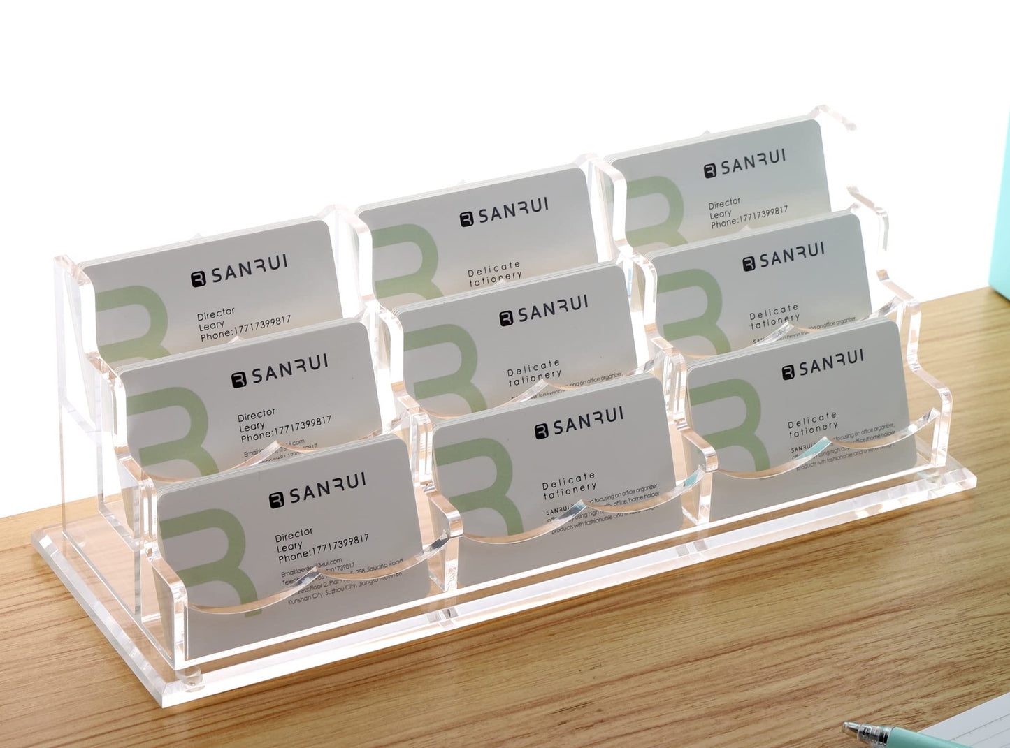 SANRUI Business Card Holder for Desk Clear Acrylic Business Card Holders, Business Card Display Stand 3Tier 9 Slots
