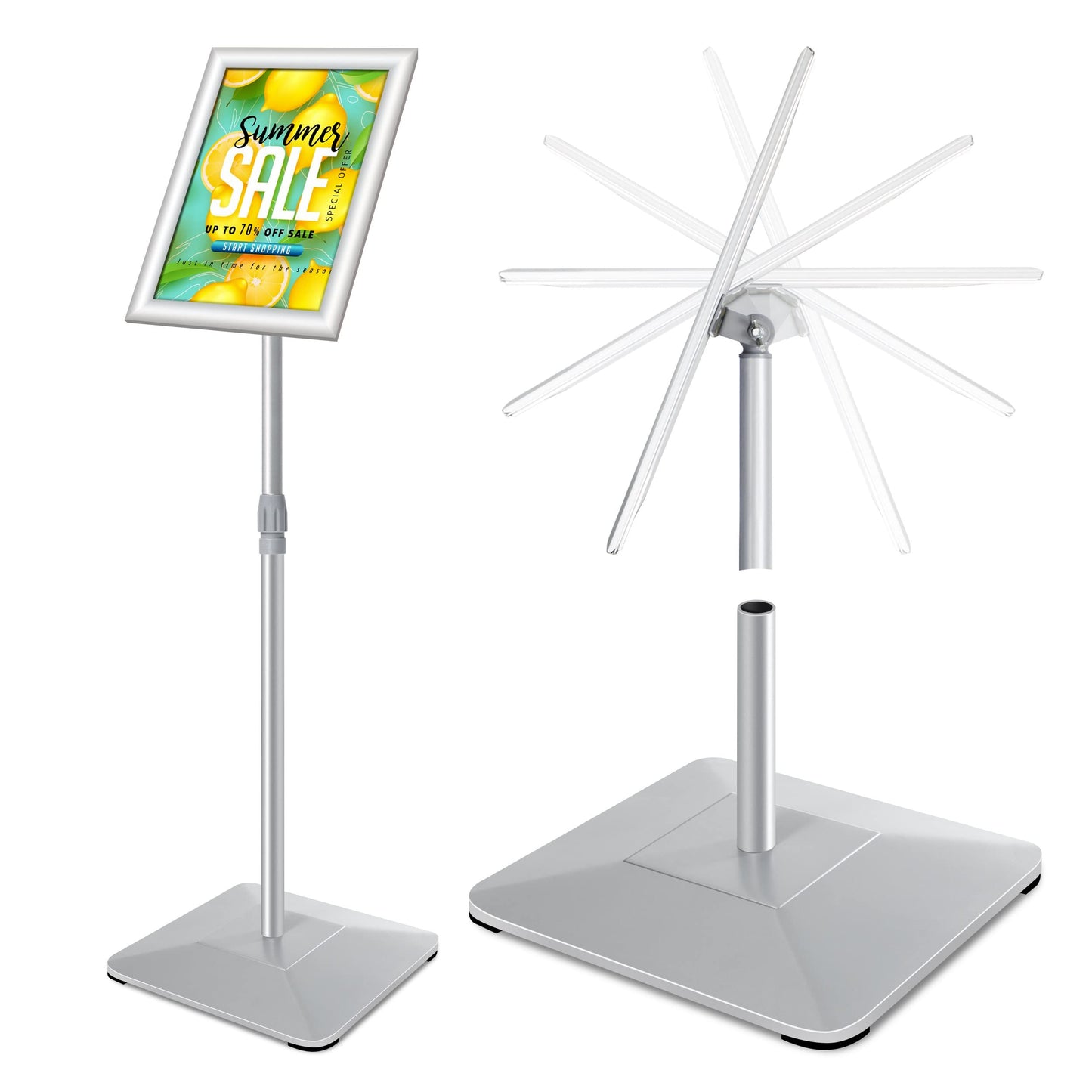 VAIIGO 8.5"x11" Pedestal Poster Sign Stand with Heavy Duty Base, Adjustable Sign Holder Standing Floor Sign Stand for Office,Store,School,Church,Public Sign Displayed Stands, Silver