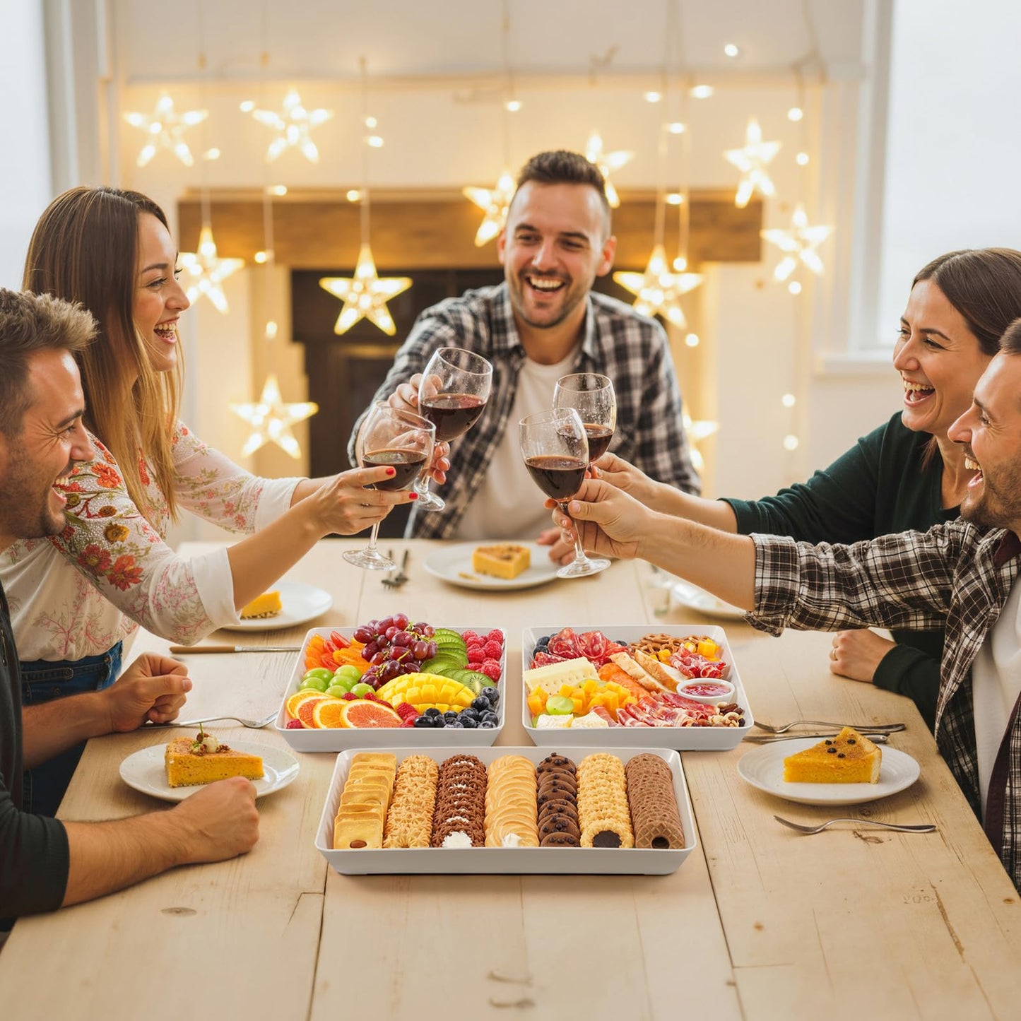 Lifewit Serving Tray for Party Supplies, Reusable Serving Platter for Catering, Snack, Fruit, Charcuterie, Appetizer, Plastic Food Trays, Hosting Essentials, BPA Free, 8 Pcs, Extra Large(16" x 12")