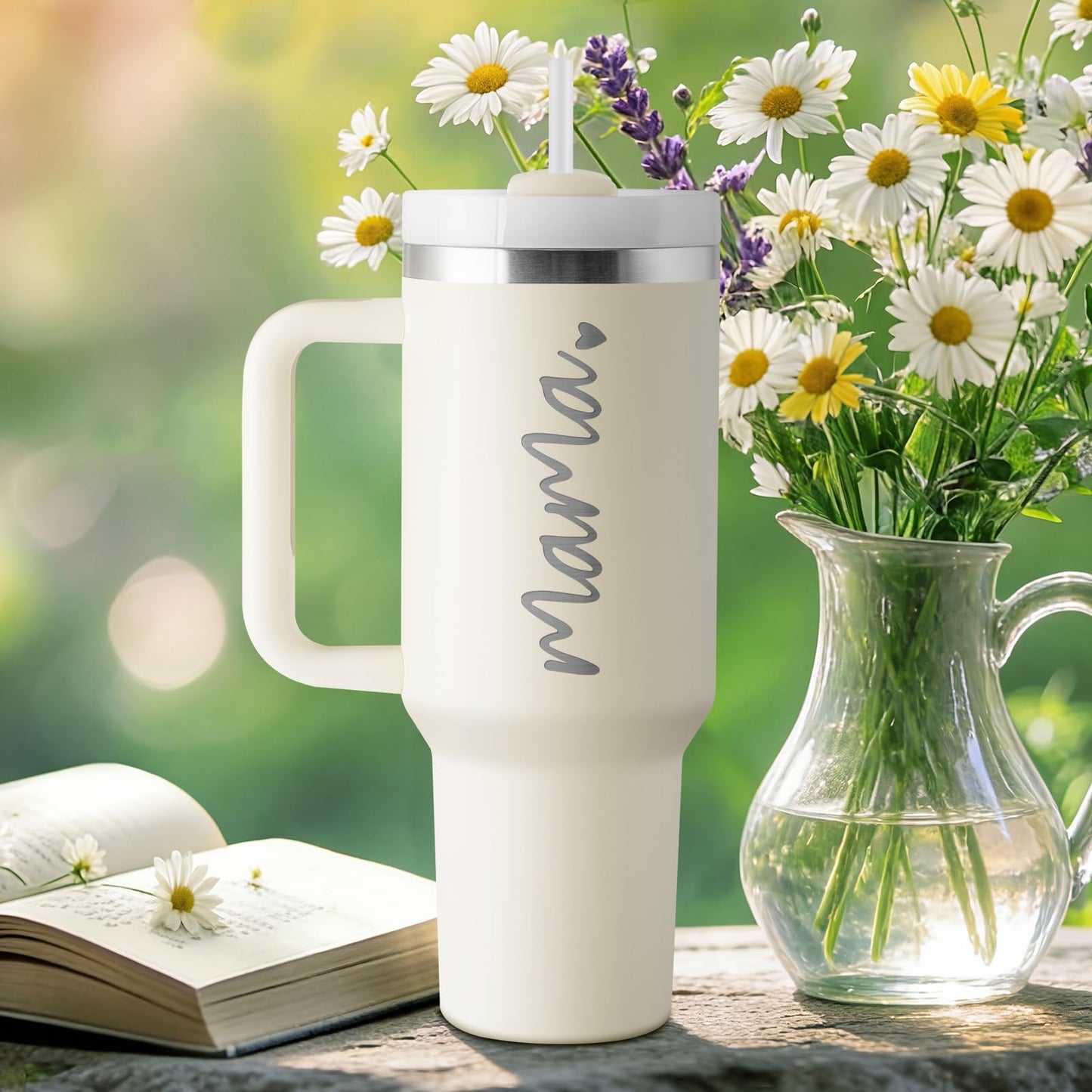 Mama Gifts - First Mothers Day Gifts for New Mom Gifts for Mom To Be, First Time Moms, Pregnant Moms, Expecting Mommy - New Mom Essentials - 40oz Travel Cup Insulated Tumbler with Lid & Straw