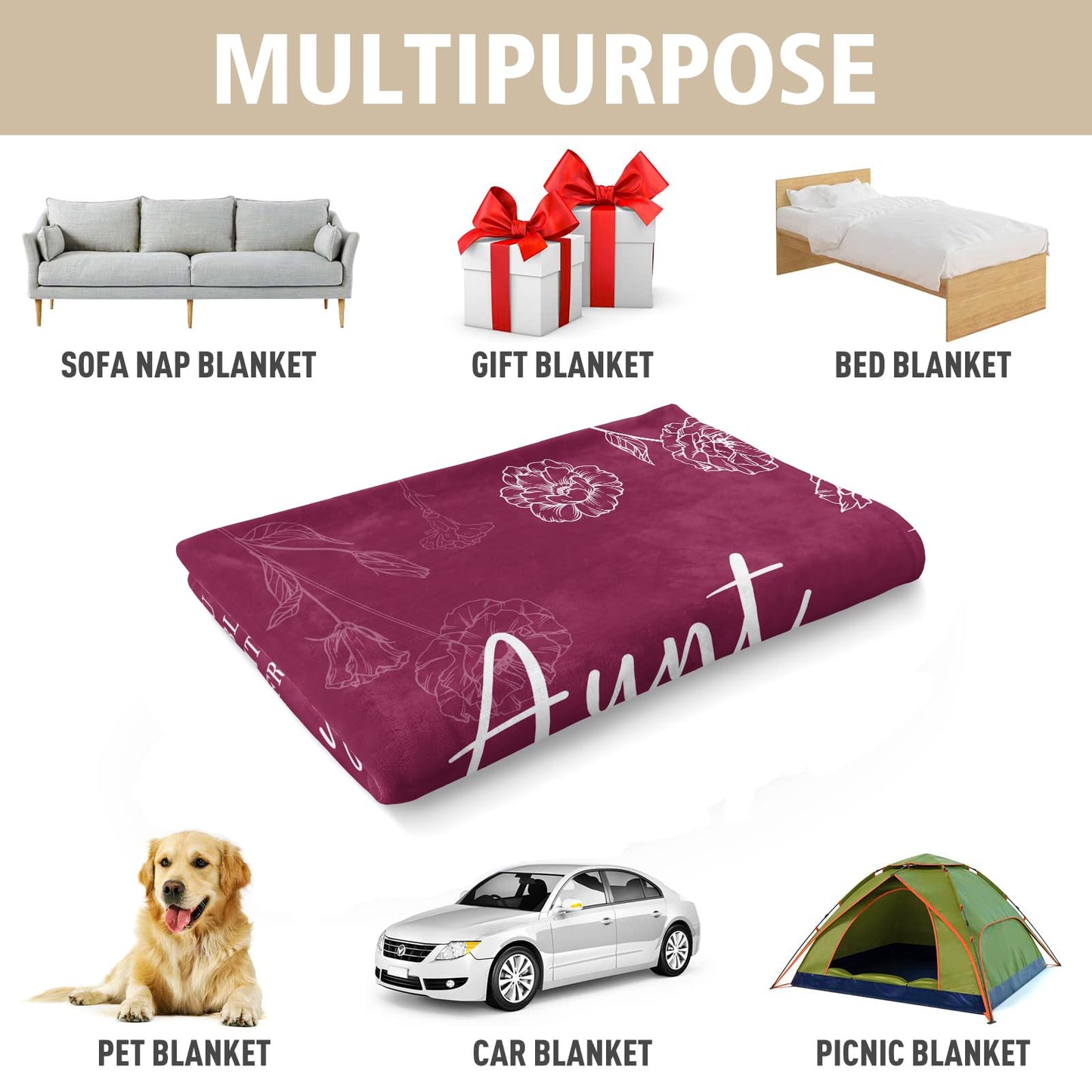 GiltGlimmer Aunt Gifts, Aunt Birthday Gifts, Auntie Gift Ideas, Gifts for Aunts from Niece Nephew, to My Aunts Throw Blanket 50" x 60", Burgundy