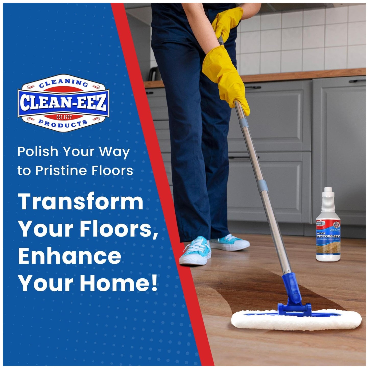Clean-eez Ultimate Floor Restorer & Polish - Revitalize, Protect, Shine Wood, Laminate, Vinyl, Bamboo, Slate, Terracotta & More (1 Bottle W/Microfiber)
