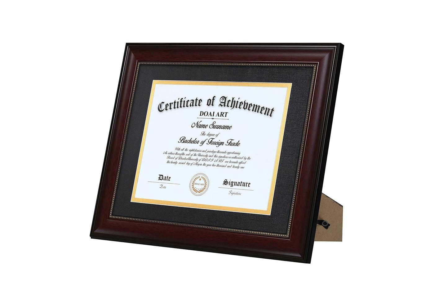 DOAI ART 8.5x11 Diploma Frame Classic Mahogany Color Display 8.5x11-inch with Black Over Gold Mat or 11x14 Document &Certificate Without Mat,Wide Molding, Gold Beads Hanging Hardware Included