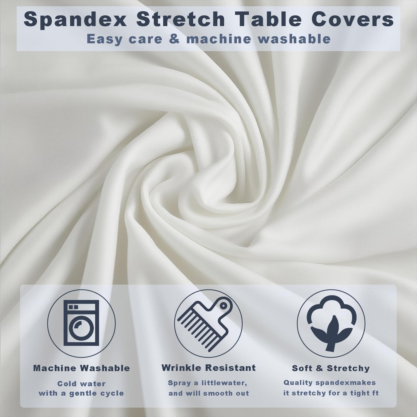 Lakluse 6 Pcs White Spandex Stretch Round Cocktail Table Skirt, 32x43 Inch High Top Table Covers, Fitted Table Cloths for Wedding, Bar, Banquet, Party Decor & Event Supplies