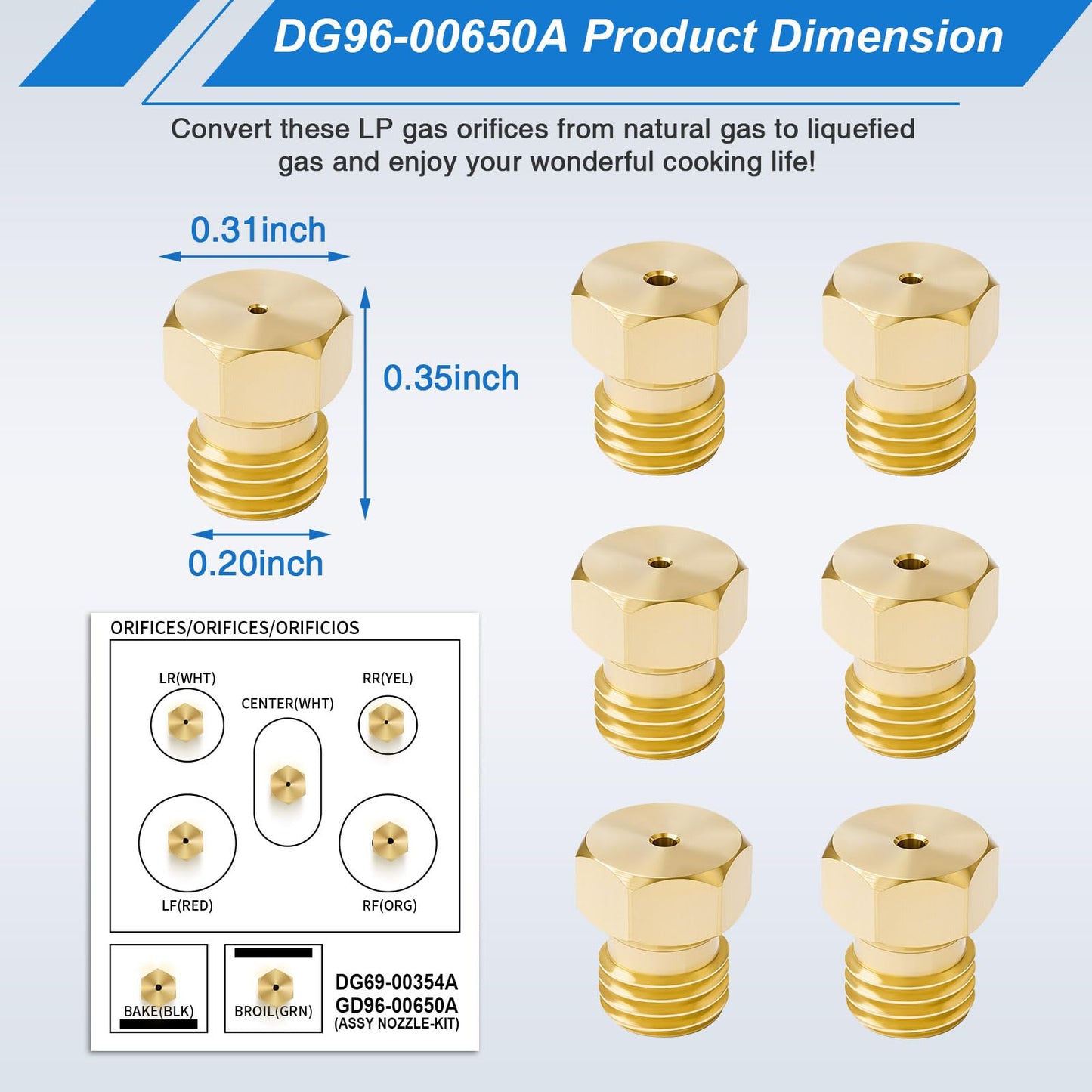 7PCS Burner Orifices DG96-00650A Nozzle Kit for Samsung Gas Range LP Conversion Kit DG69-00354A NX58M6630S NX58M6630S