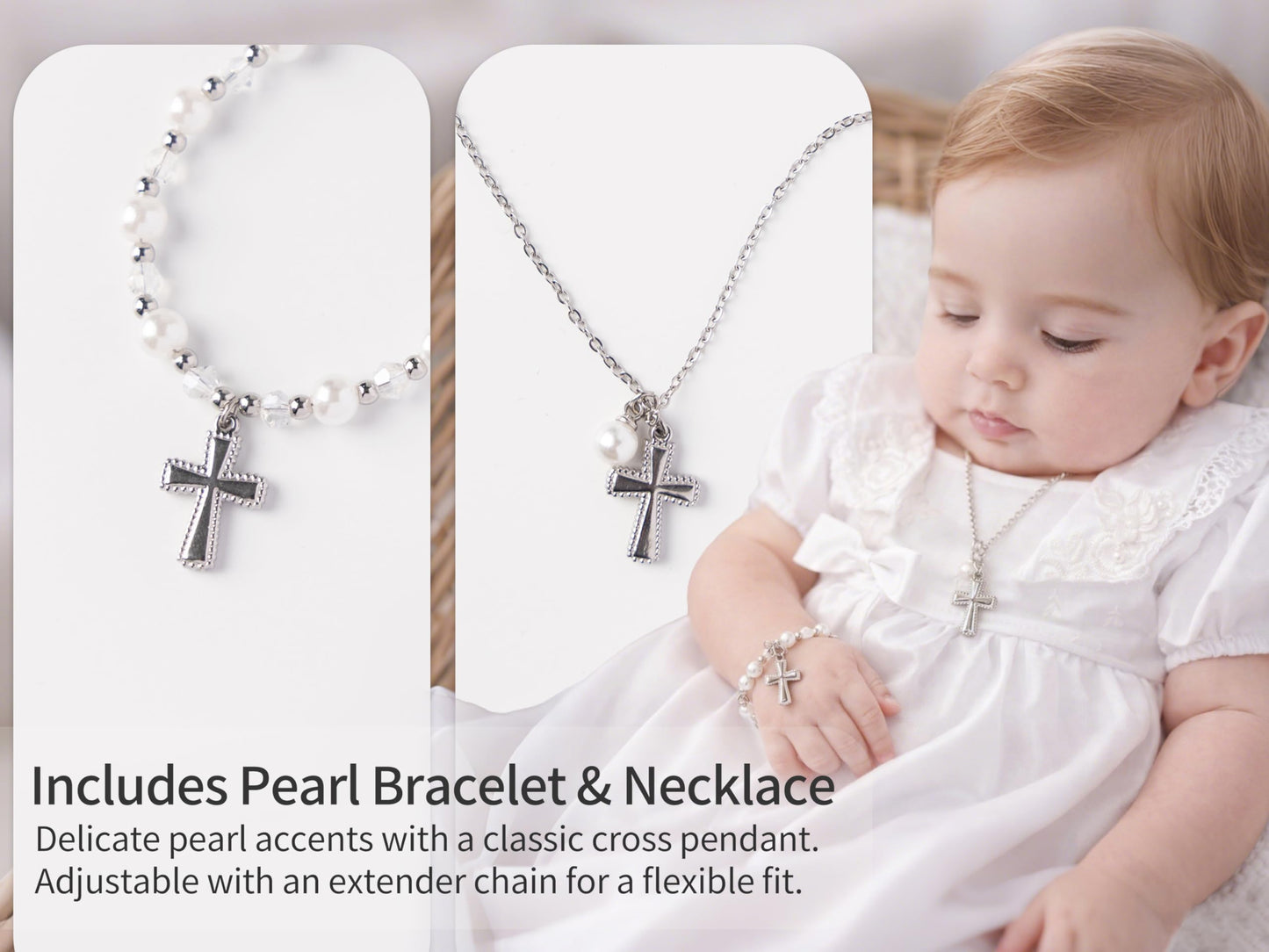 Gleemoria First Communion Gifts for Girls – Baptism & Confirmation Gifts for Teen Girls, Angel Figurine with Keepsake Box, Cross Necklace for Girls & Adjustable Bracelet & Wood Cross
