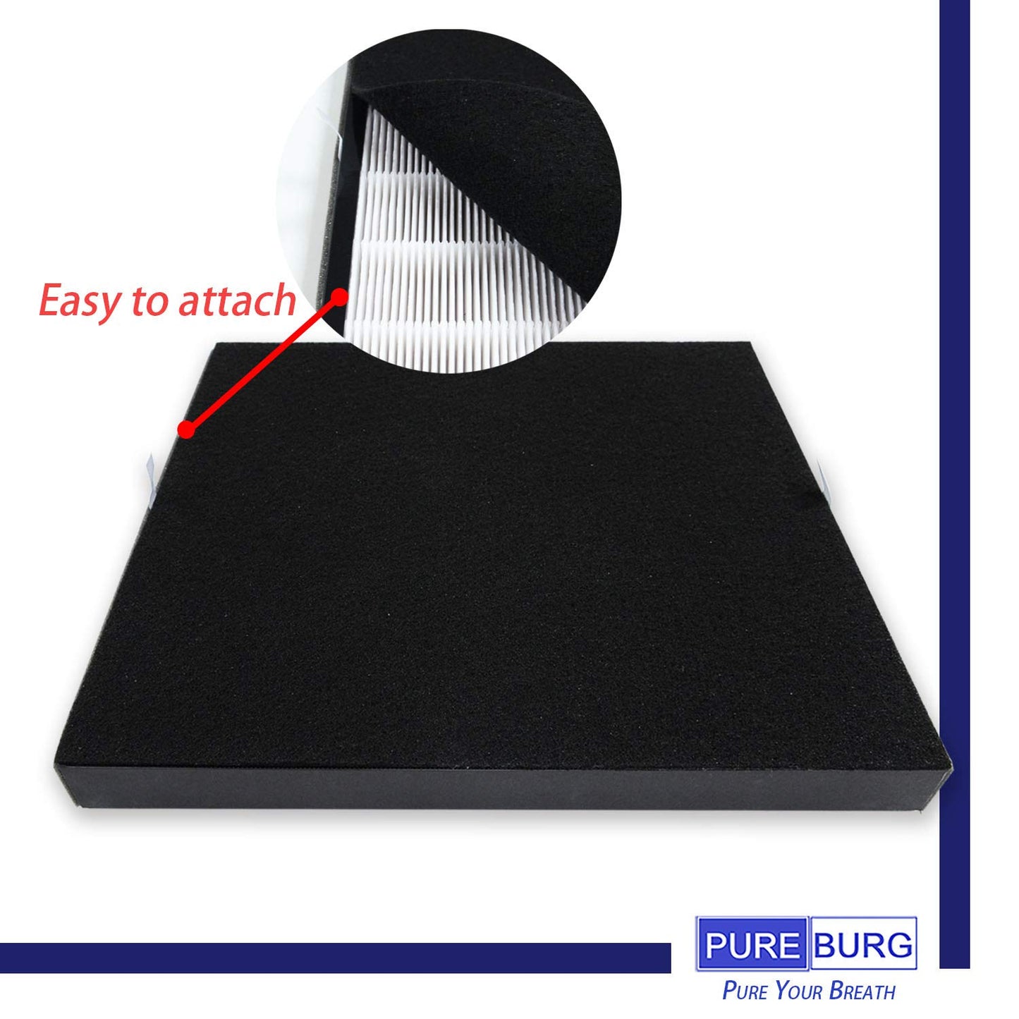 PUREBURG Replacement Filter Compatible with GermGuardian AC5900WCA Air Purifier Filter J FLT5900, 1-Pack H13 HEPA Activated Carbon Pre-Filters For Dust Odors Clean