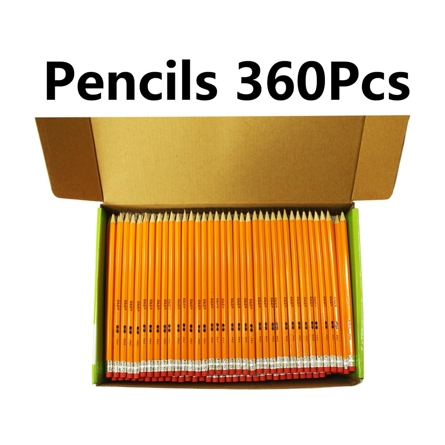 S & E TEACHER'S EDITION 360pcs Pre-sharpened Pencils with eraser top, No.2 pencils #2 HB pencil, Golf, Classroom, Pew, Back to school, 360 pcs/box