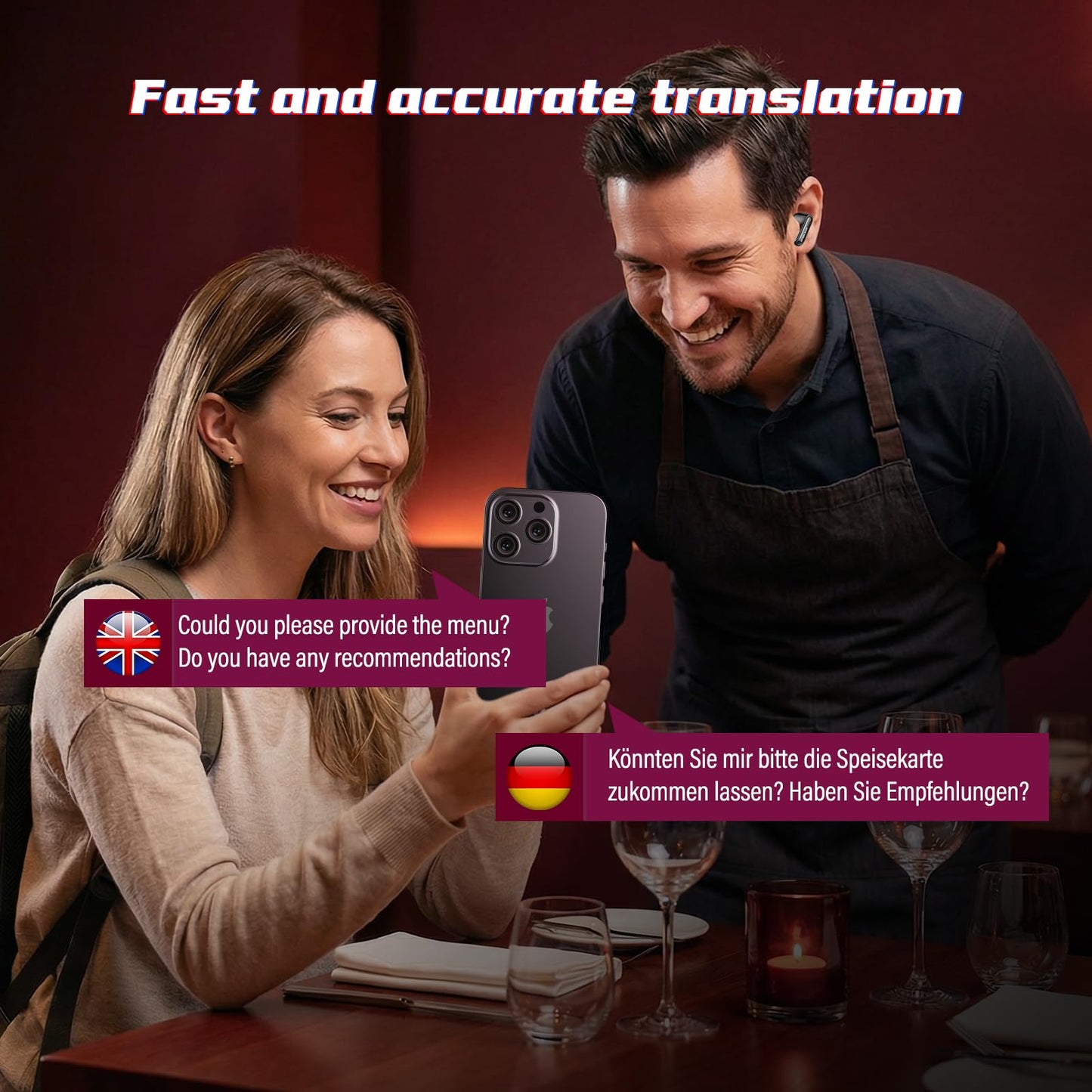 BEARTAIN NE70 Earbuds, 2026 New NE70 AI Translation Earbuds in Real Time, Language Translator Headphones with LCD Touch Screen Audifonos Traductores Inglés Español Support 150 Languages for Travel