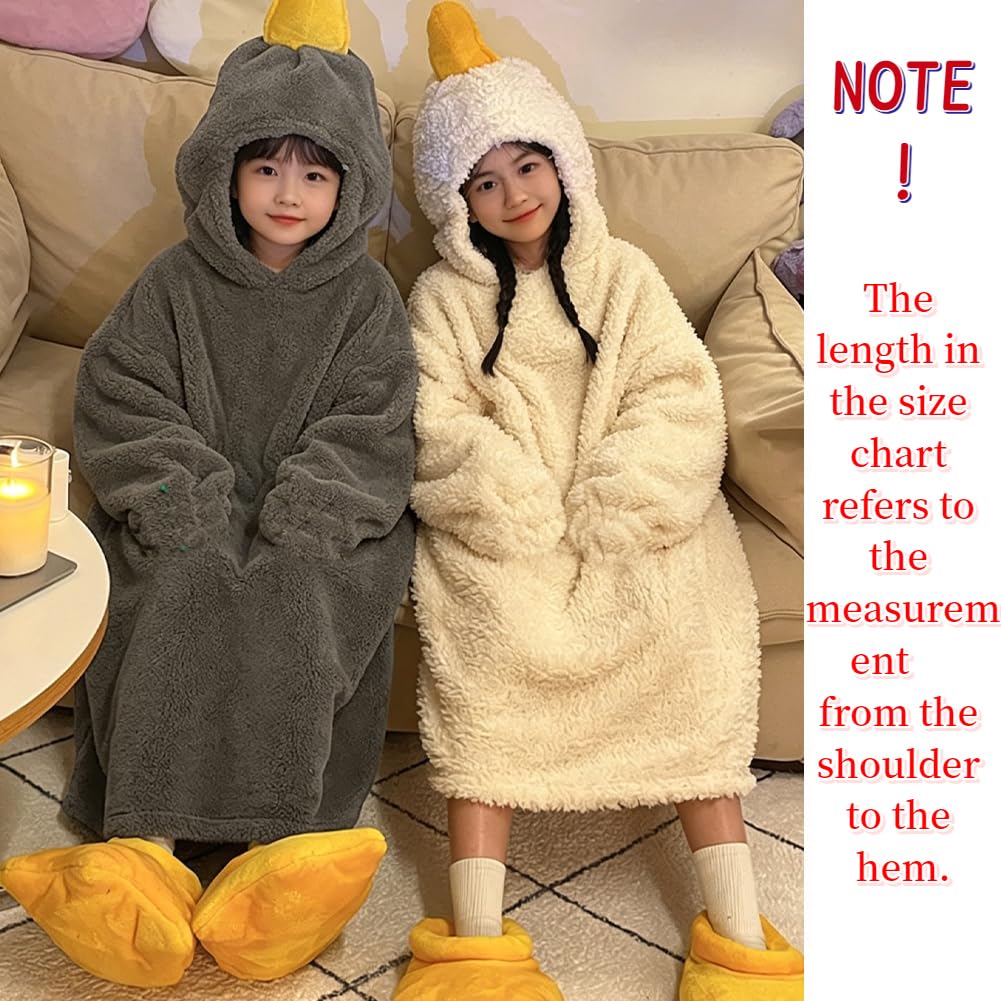 Goose Blanket Hoodie Onesie Adult & Kid,Oversized Warm Duck Wearable Hoodie Blanket with Sleeves,Cozy Sleeping Bag (white, M)