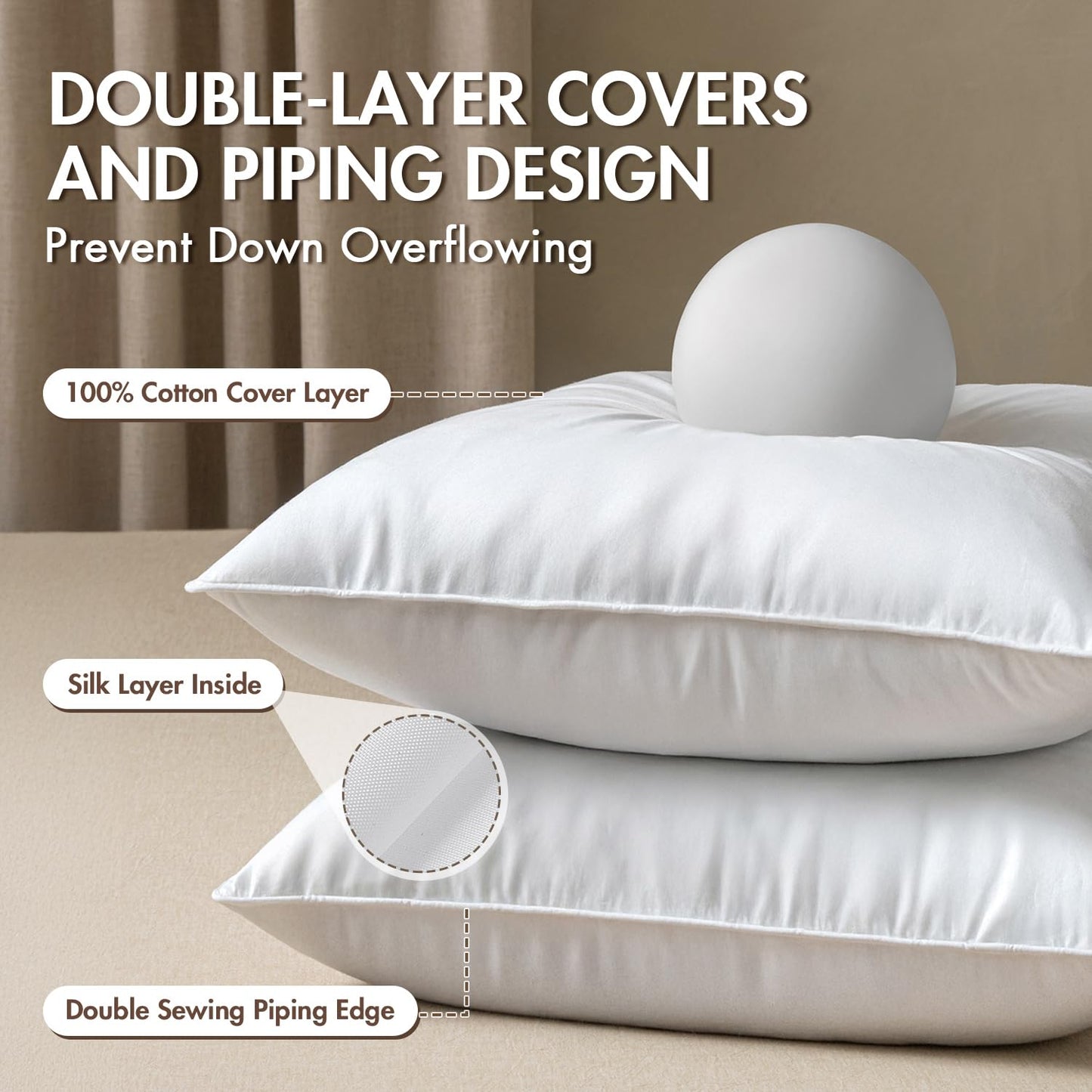 MIULEE 20x20 Pillow Inserts, Pack of 2 Down Feather Premium Throw Pillows with Cotton Fabric for Bed Couch Living Room Sofa