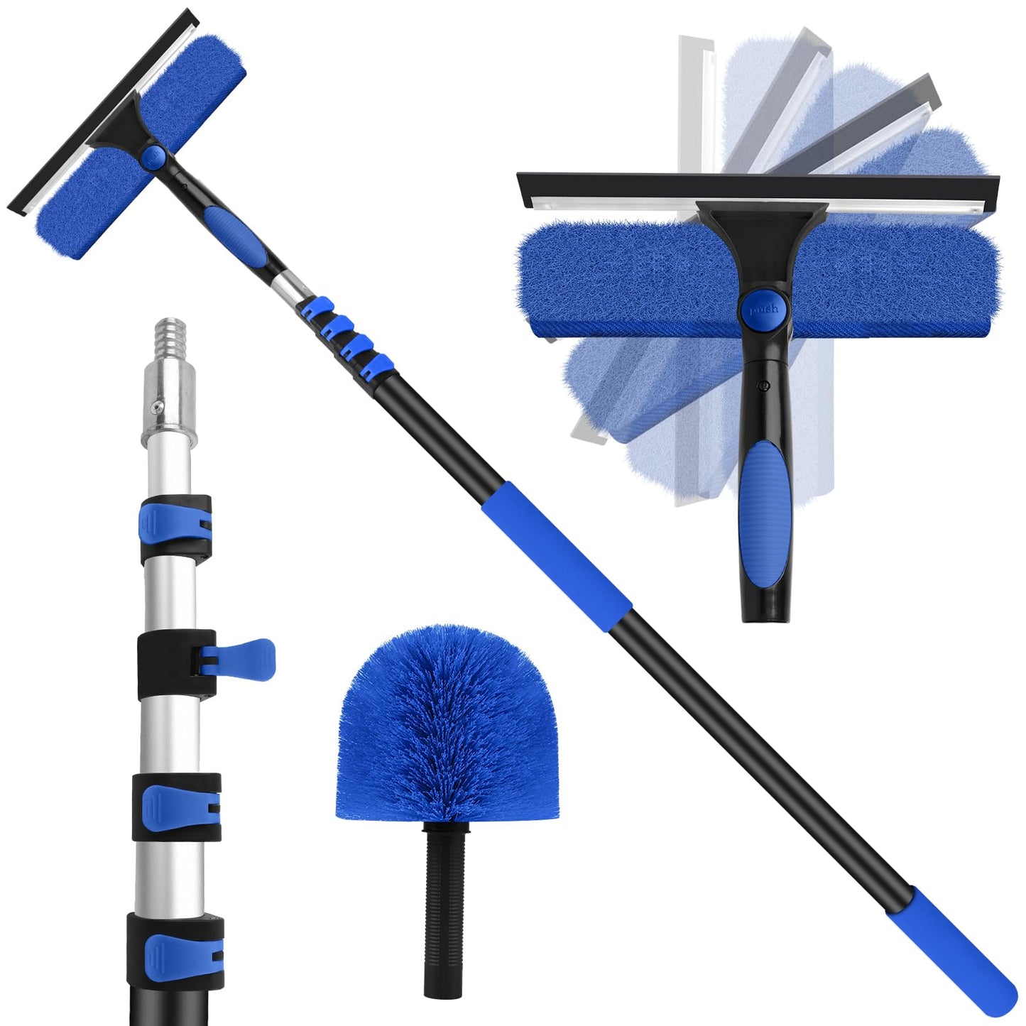 26FT High Window Washing Kit with Extension Pole, 2 in 1 Window Cleaning Squeegee Kit, Cobweb Duster with 5-20FT Telescoping Pole, High Reach Duster Kit for Outdoor, Indoor and Solar Panel Cleaning
