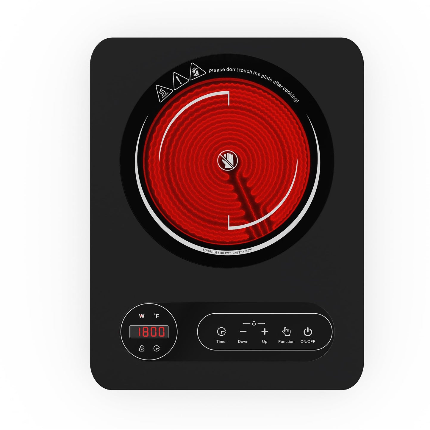Nafewin Single Burner Electric Cooktop 1800W - 110V Electric Stove Top Burner Portable Stove with LED Touch Control 10 Power Level, Hot Plate with Child Safety Lock, Timer and Overheat protection