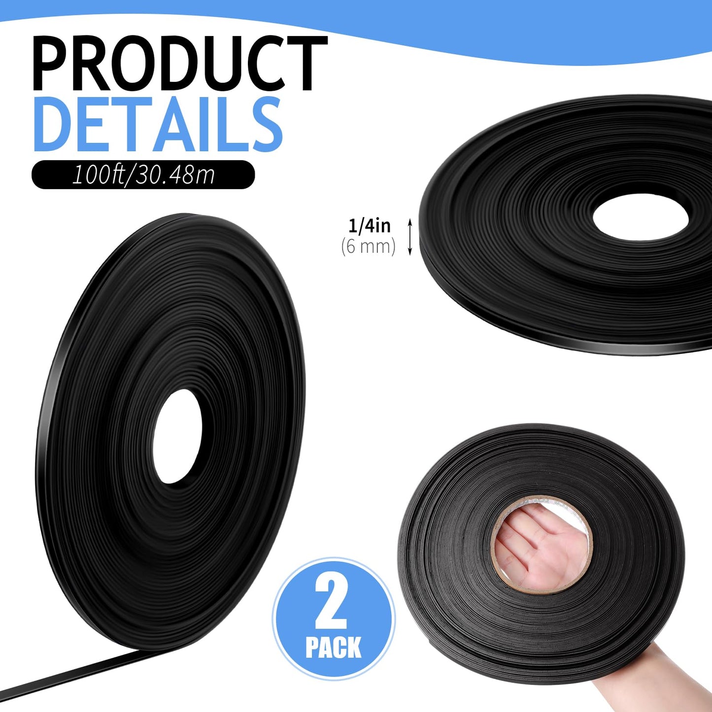 Tellegloww 2 Rolls Black Magnetic Tape Roll Thin Strips, 1/2 Inch x 25 Feet Magnetic Board Dividers Whiteboard Graphic Decorative Tape Marking Line for Classroom Office Art Accessories