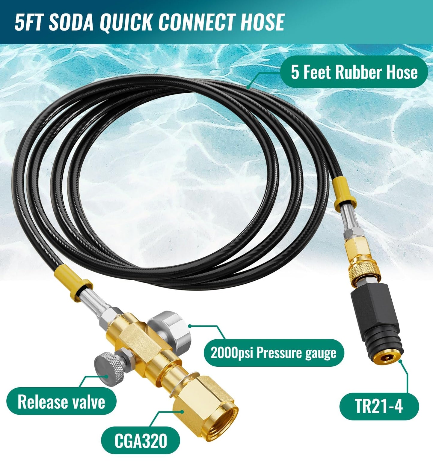 CALPOSE Soda Machine CO2 Adapter，Soda Machine CO2 Refill Quick Connect Adapter with Gauge and Bleed Valve，Soda Maker Part with CGA320 to TR21-4 Soda Machine Compatible for Fizze, One Touch, Jet