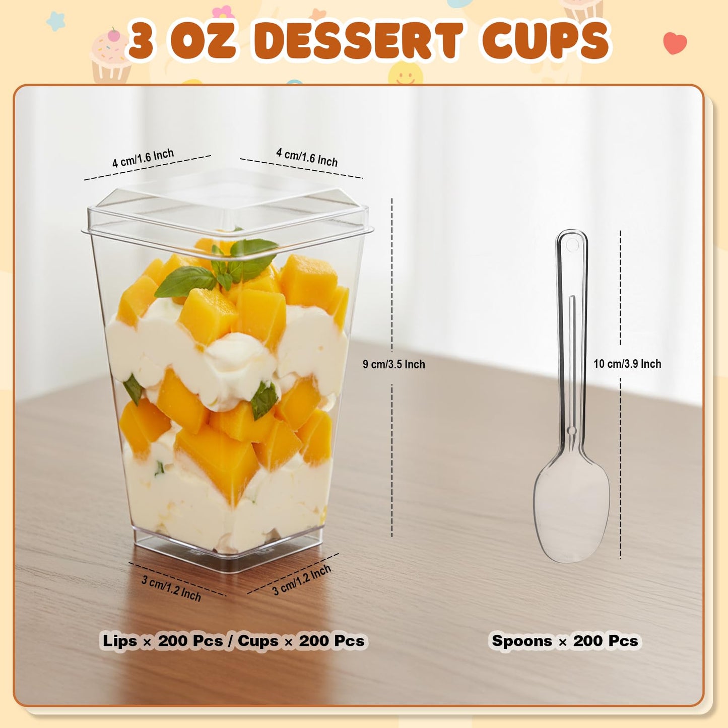 LifeIdeas 600 Pcs 3 Oz Mini Dessert Cups with Lids and Spoons, Reusable Square Appetizer, Parfait, and Shooters Cups for Parties, Ideal for Ice Cream, Fruit, Pudding, and Cake
