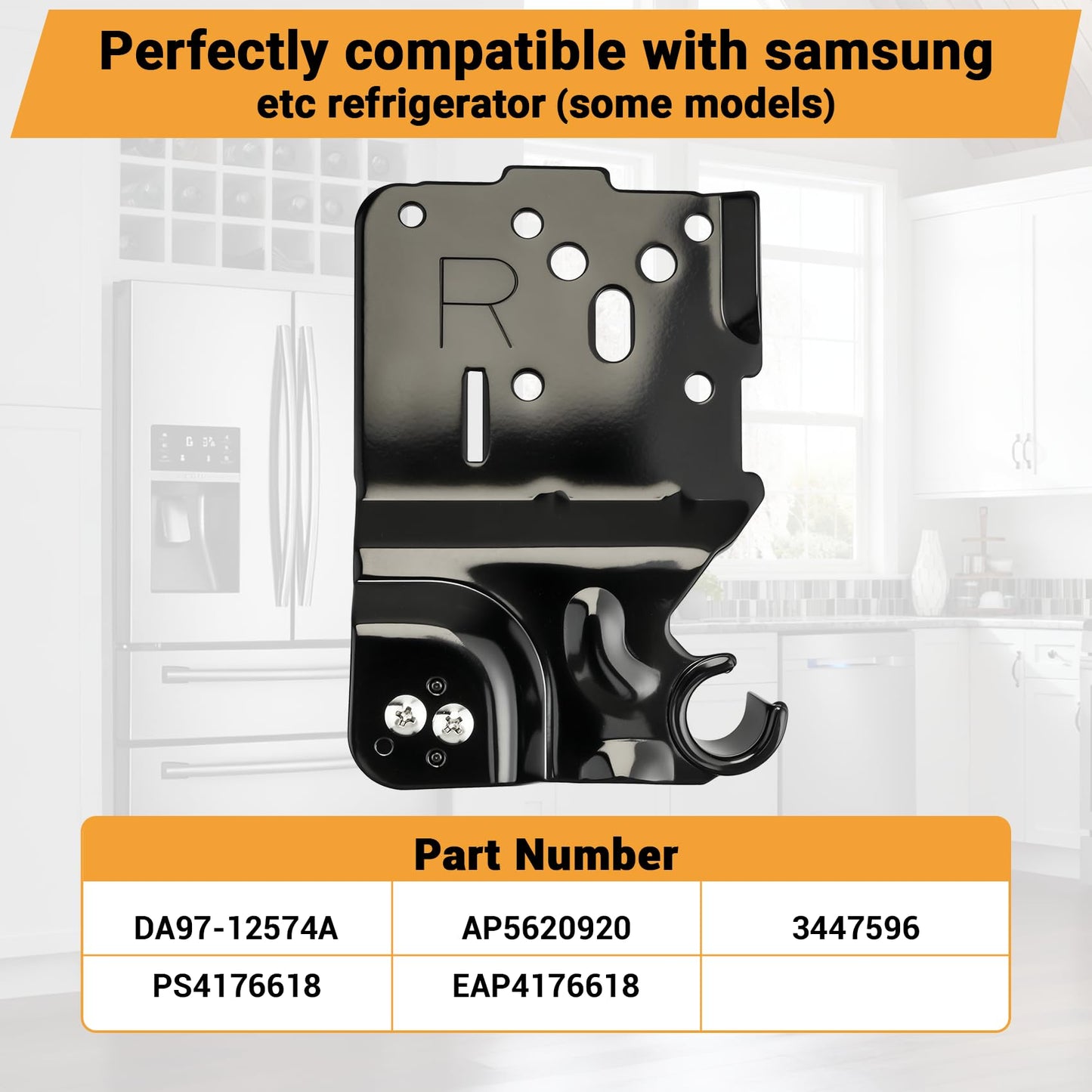 DA97-12574A Upper Right Hinge Assembly Compatible with Samsung RF28HMEDBSR RF28HMEDBWW RF28HMEDBBC RF24FSEDBSR etc Refrigerator (Some Models), Replace Number: 3447596 AP5620920 PS4176618 etc