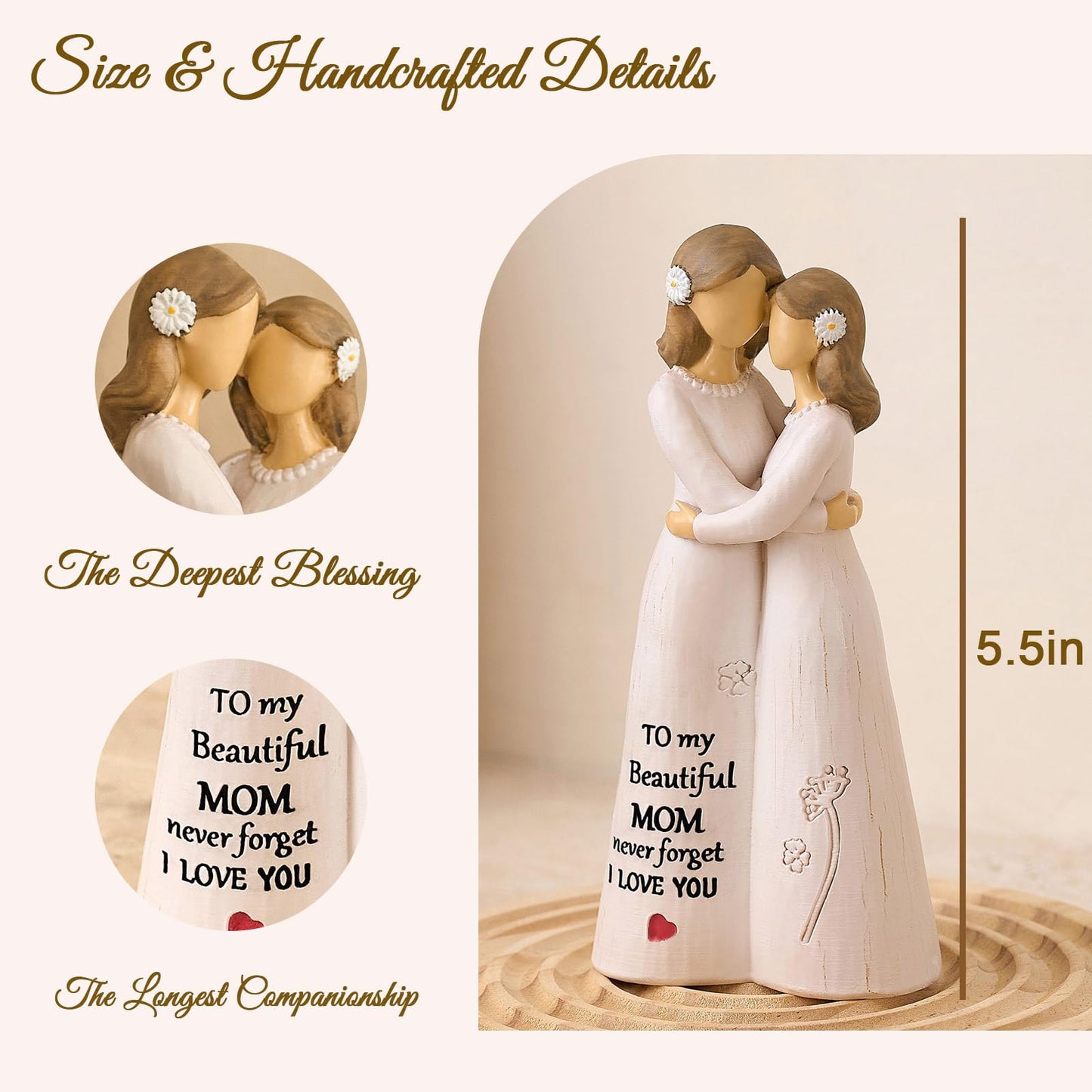 NAN ZAI NAN FANG Gifts for Mom from Daughter Mother Daughter Figurine 5.5" Resin Hand-Painted Sculpture Mothers Day Birthday Thanksgiving for Moms Home Decor Figurines