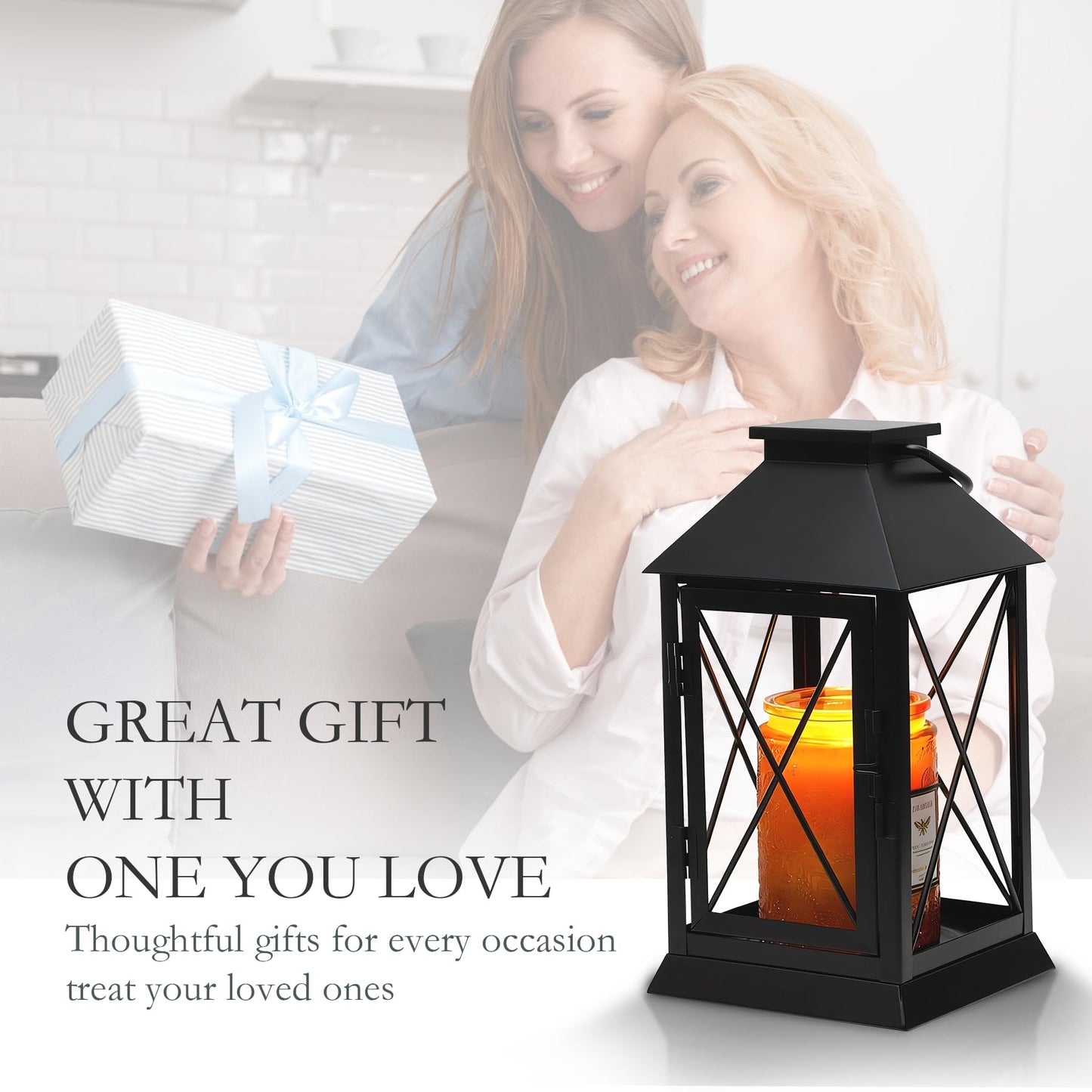 Aaffkaa Candle Warmer Lamp with Timer Dimmable,Compatible with 3 Wick Candle/Large Candle,Vintage Lamp Candle Warmer Lantern Farmhouse Style,Fully Enclosed Designed and Hanging Up-Black
