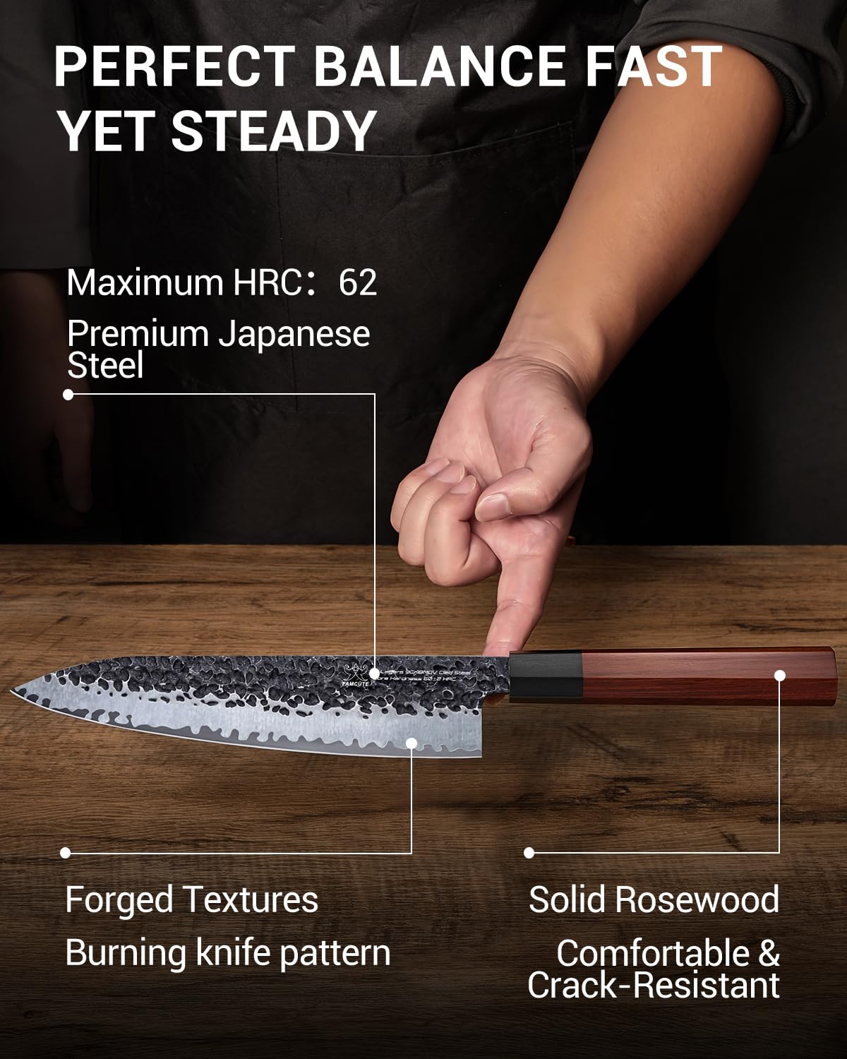 FAMCÜTE 8 Inch Japanese Knife, Hand Forged 5 Layers High Carbon 9CR18MOV Steel Rosewood Handle Chef Knife, Ultra Sharp Durable Professional Kitchen Knife, A Thoughtful Father Day Gifts for Men