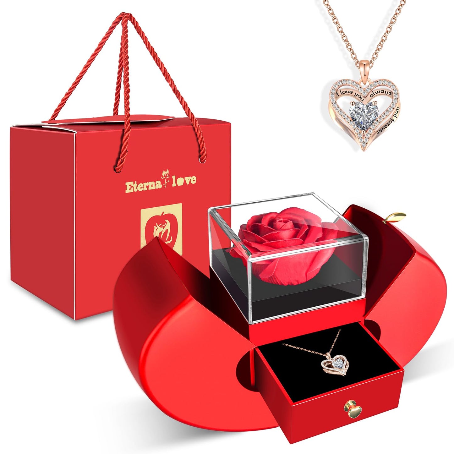 WEIMIL Preserved Flower Red Rose with Heart Necklace, Gifts for Mom, Girlfriend, Women, Wife, Grandma on Christmas, Valentine's Day, Mother's Day, Birthday, Anniversary, Thanksgiving