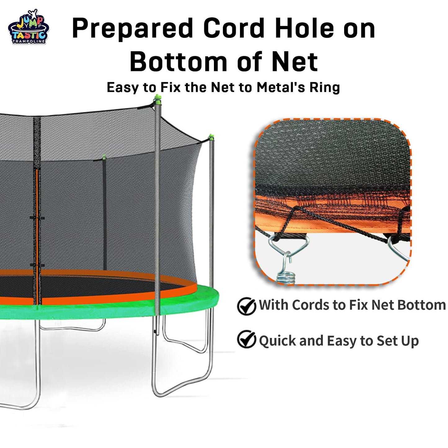 15Ft Trampoline Net Replacement with 6 Caps, Trampoline Net Fit for 15Ft Round-6 Straight Poles(Not Include Poles)