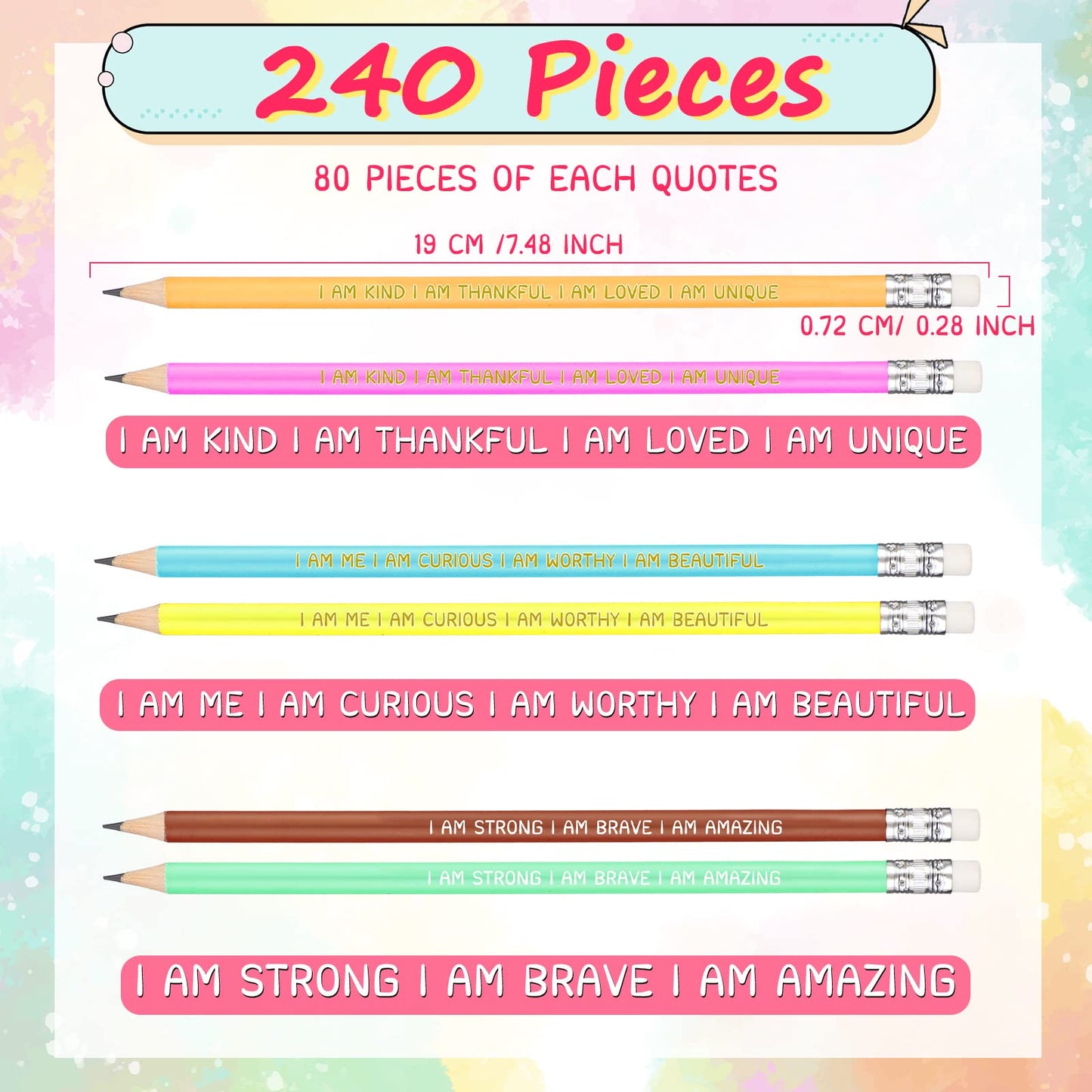Fumete 240 Pcs Inspirational Pencils for Students Bulk Pre Sharpened Pencils Assorted Pastel Classroom Motivational Quote with Eraser #2 HB Class Gifts Teacher Awards for Graduation Party Favor