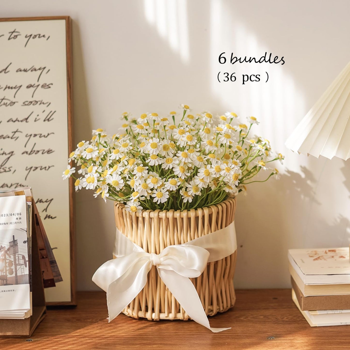 Small White Daisy Flowers Artificial,6 Bouquet/36Pcs 10 Inch Fake Daisies,Cute Spring Wildflowers for Centerpiece Table Decor