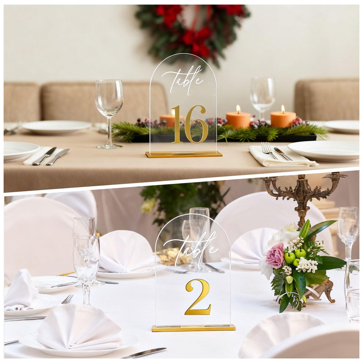 Arch Wedding Table Numbers 1-25 with Stands,5 x 8 Inch Transparent Acrylic Reception Table Signs Golden Letters,Perfect for Wedding Receptions, Parties, Anniversaries, and Events (1-25 golden)