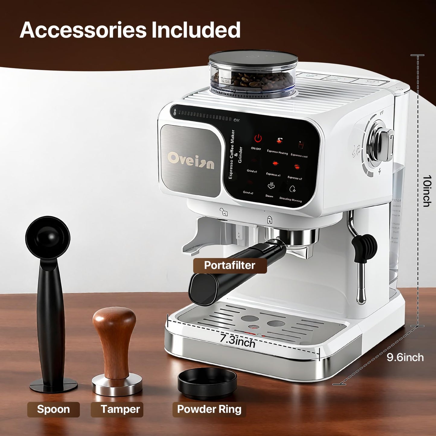oveisn Espresso Machine Professional Home Espresso Maker Espresso Coffee Fast Heating for Cappuccino/Latte Coffee Machine for Home, Office for Latte Cappuccino-White