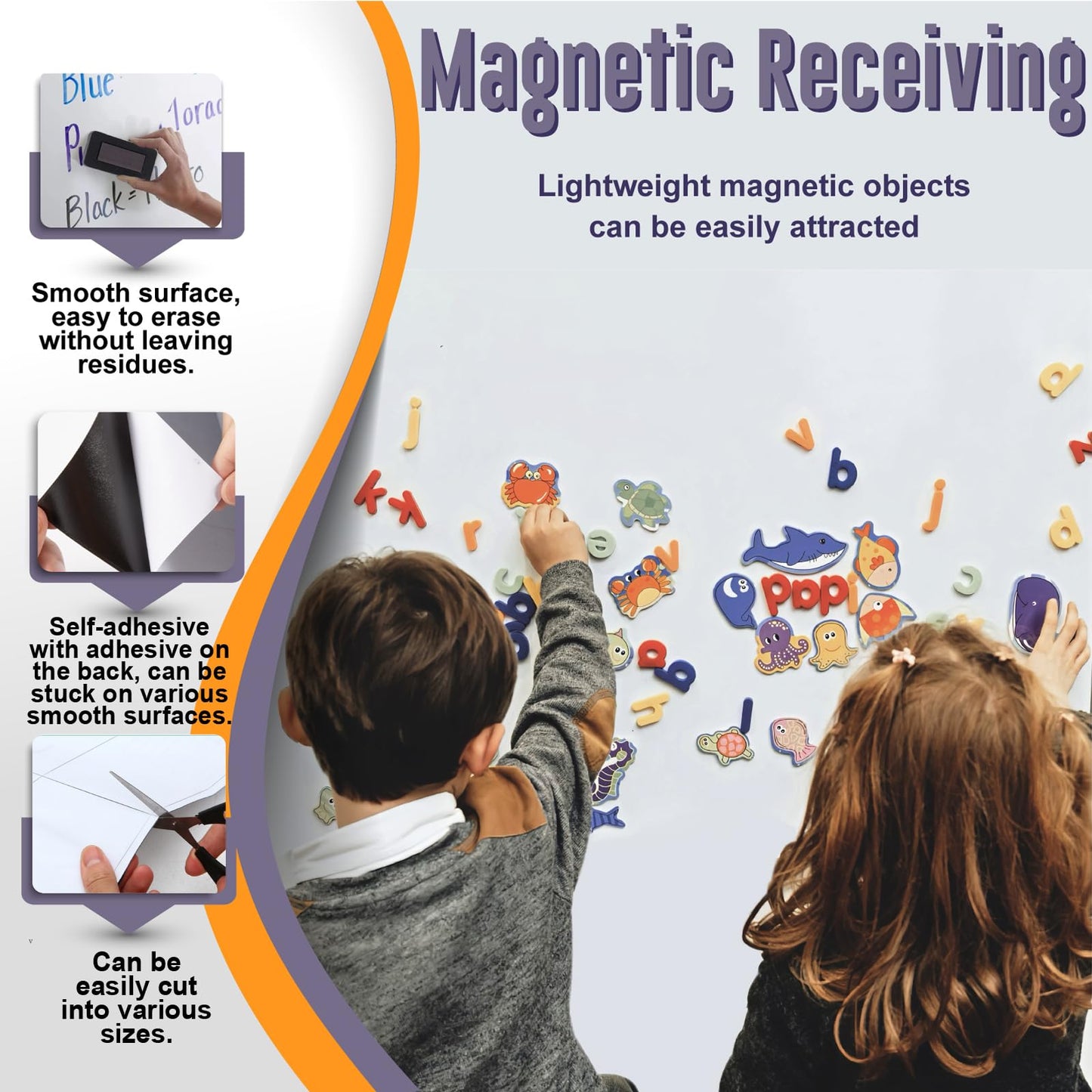 Magnetic Whiteboard Sticker - Adhesive Backing 40'' x 24'' Dry Erase Board for Wall Whiteboard Contact Paper for Kids Office Home Include Marker Magnet Eraser