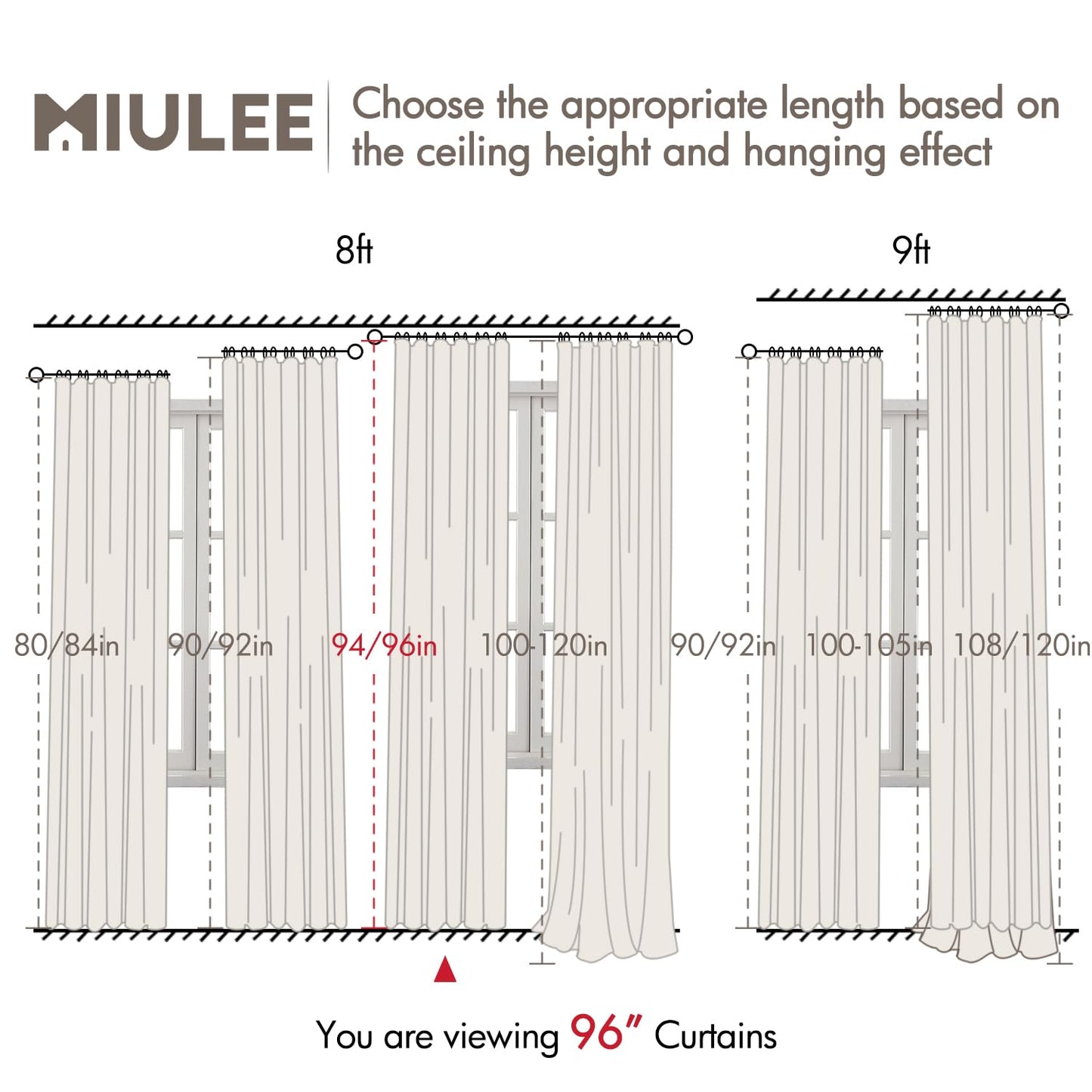 MIULEE 100% Blackout Curtains 96 Inch Long 2 Panels Set for Bedroom, Cream Thick Faux Linen Black Out Curtain Room Darkening Pleated Floor to Ceiling Window Drapes with Hooks for Living Room, Birch